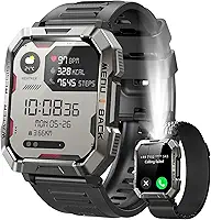Relógio Inteligente Blackview Militar com Lanterna e Bússola - Chamadas por Bluetooth, Bateria de 100 Dias, Tela HD 2.01", Mais de 120 Modos Esportivos, Resistente à Água IP68 para Android e iPhone