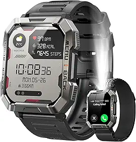 Relógio Inteligente Blackview Militar com Lanterna e Bússola - Chamadas por Bluetooth, Bateria de 100 Dias, Tela HD 2.01", Mais de 120 Modos Esportivos, Resistente à Água IP68 para Android e iPhone