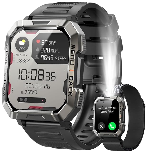 Military Smart Watch for Men Answer Make Calls 2 01 Smart Watch for Android and iPhone Fitness Tracker