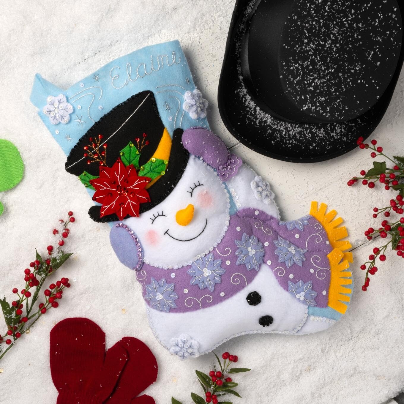 Bucilla, Jolly Top Hat, Felt Applique 18" Stocking Making Kit, Perfect for DIY Arts and Crafts, 89615E