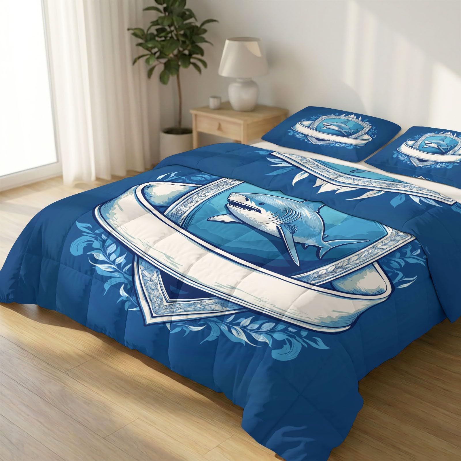 Couette imprimée requin 200x200 cm marine quatre saisons