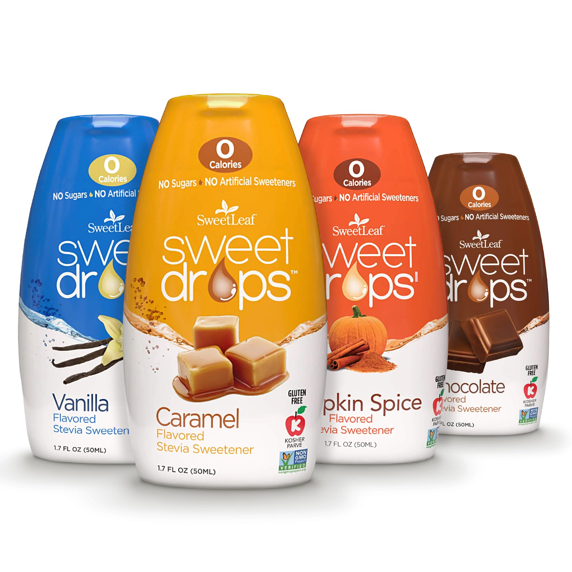 SweetLeaf Sweet Drops - Stevia Liquid Variety Pack, Chocolate, Caramel, Vanilla, Pumpkin Spice, Sugar-Free Coffee Syrup Alternative, 1.7 Oz Ea (Pack of 4)