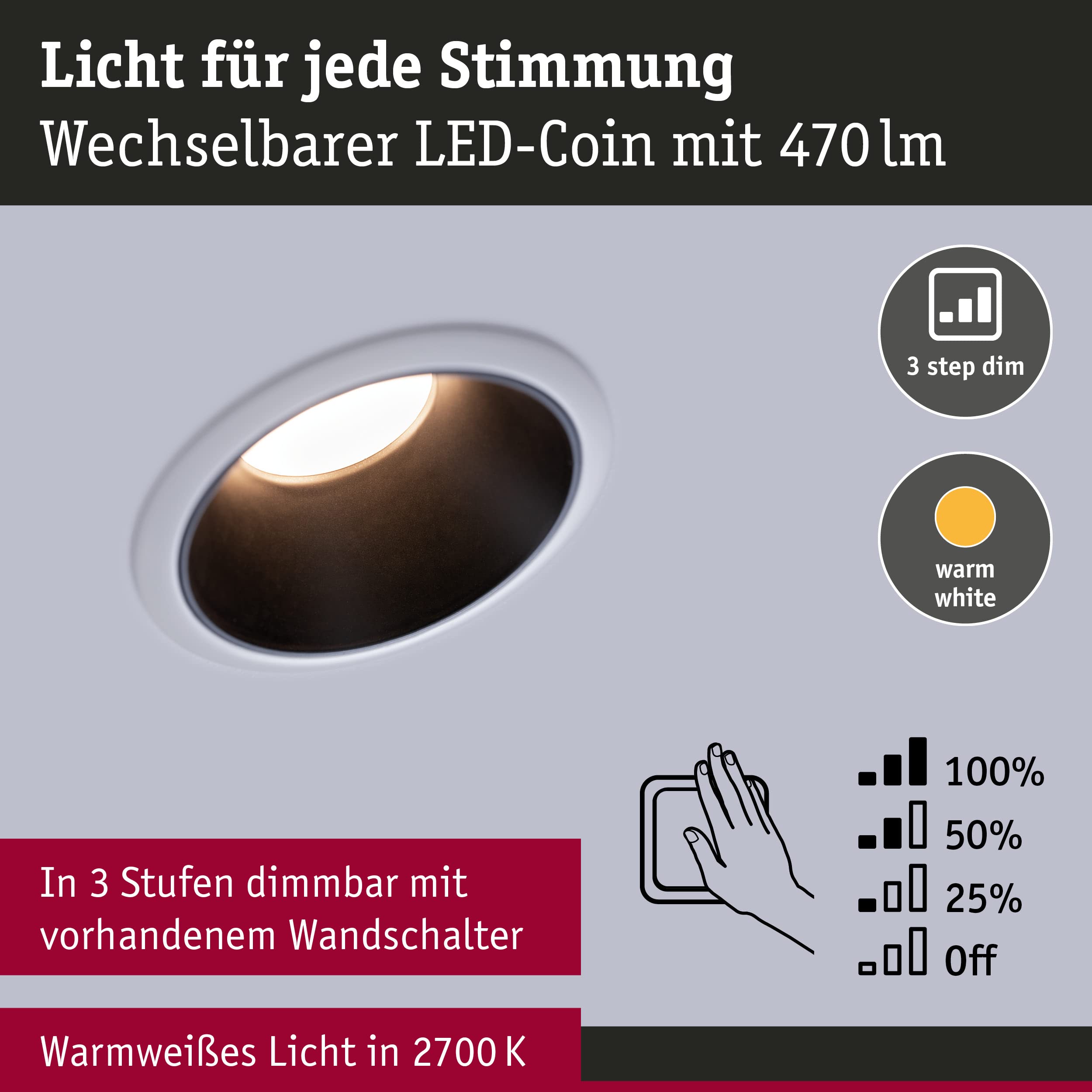 Paulmann 93402 LED Cole recessed luminaire Round incl. 3x6.5 watt dimmable recessed Spotlight White - Image 3