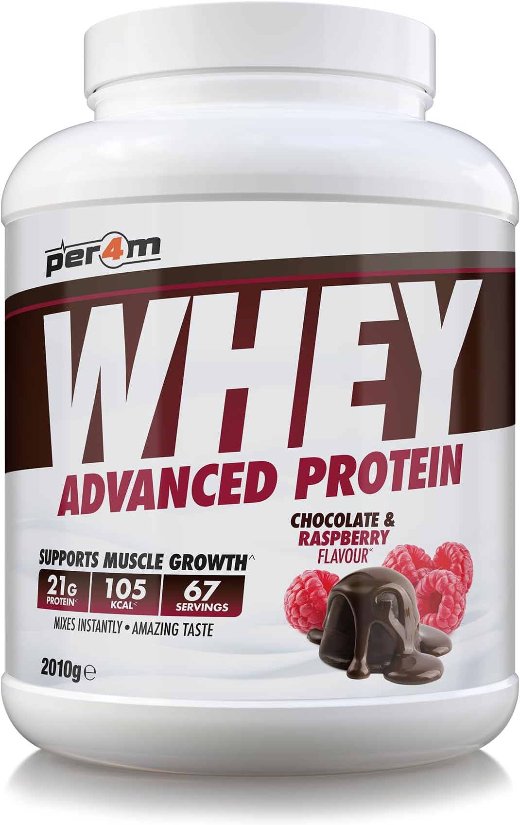Whey Protein Powder | High Protein Shake for Muscle Growth & Recovery | Low Sugar Gym Supplement | Sports Nutrition Drink + Amino Acids (2010g, Chocolate & Raspberry)