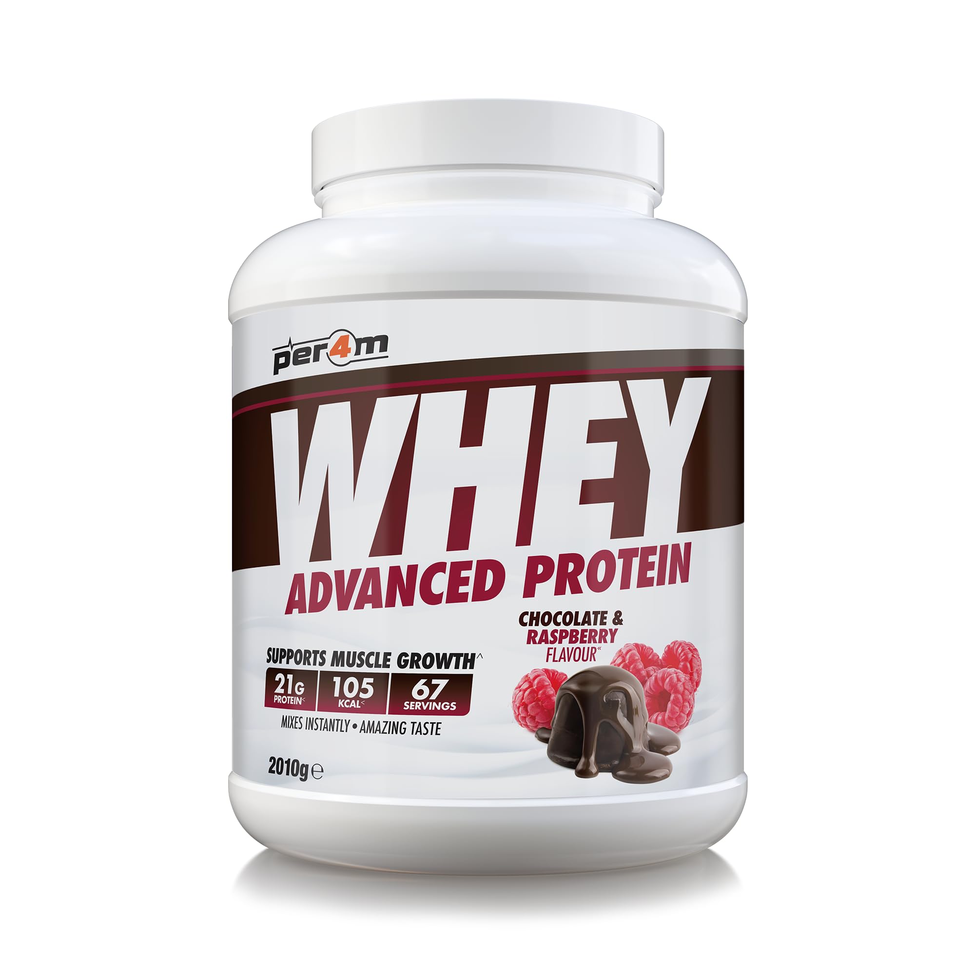 Whey Protein Powder | High Protein Shake for Muscle Growth & Recovery | Low Sugar Gym Supplement | Sports Nutrition Drink + Amino Acids (2010g, Chocolate & Raspberry)