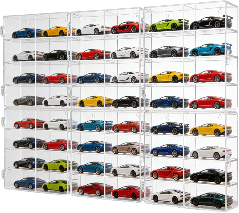 for 48 pcs Matchbox Wheels Car Display Case 1/64 Scale - 48 Toy Cars Hot-Wheel Storage, Acrylic Wall Mount Organizer, Stackable Clear Matchbox Cars Storage Shelf for Collectors