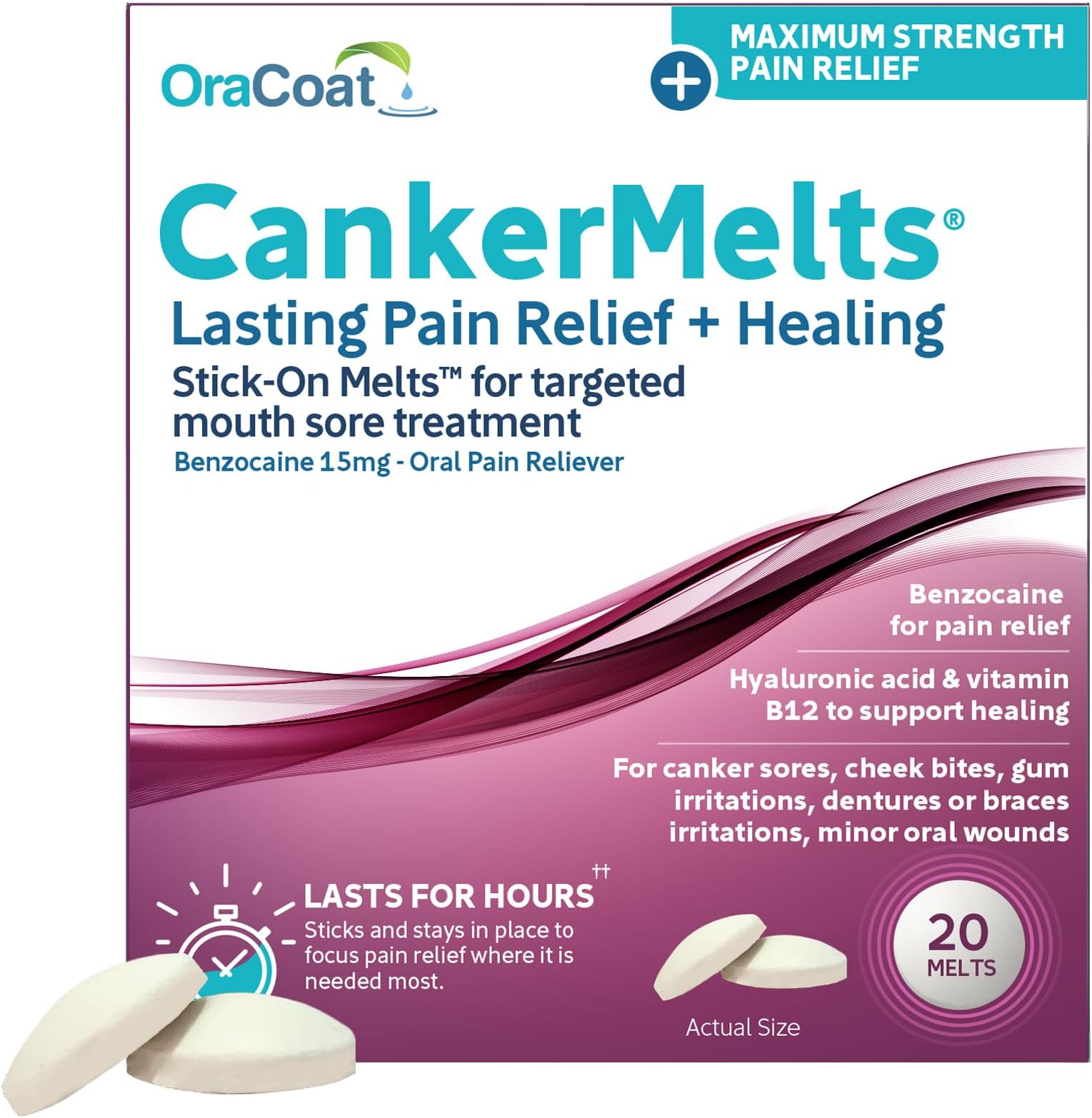 Oracoat Oracoat Cankermelts Stick-On Derrite Treatment For Oral Pain, 20 Count