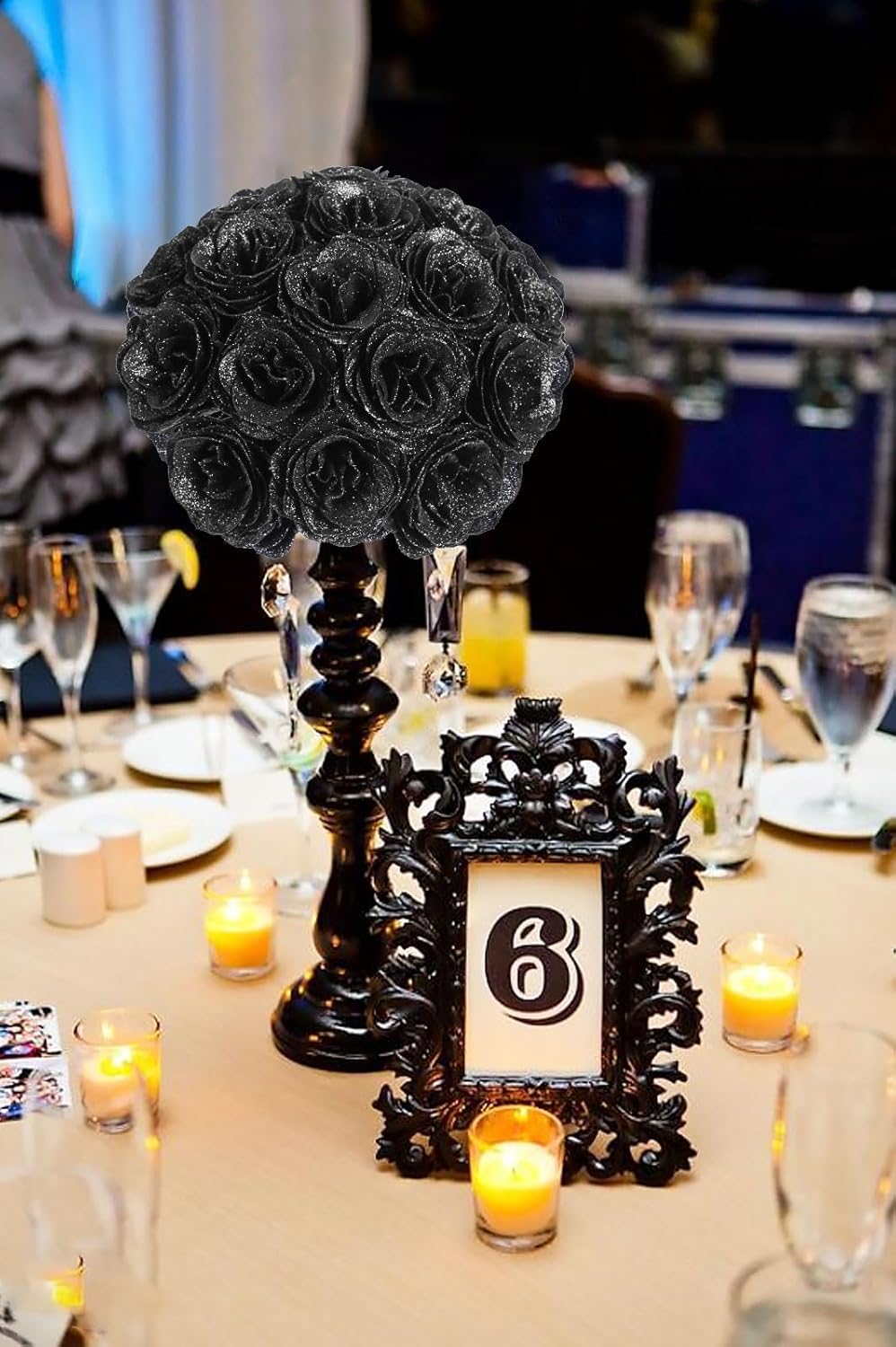 Black Roses Artificial Flowers, 30pcs Glitter Roses Artificial Roses with Stems for Crafts Wedding Bouquet Party Home Decor(Black)