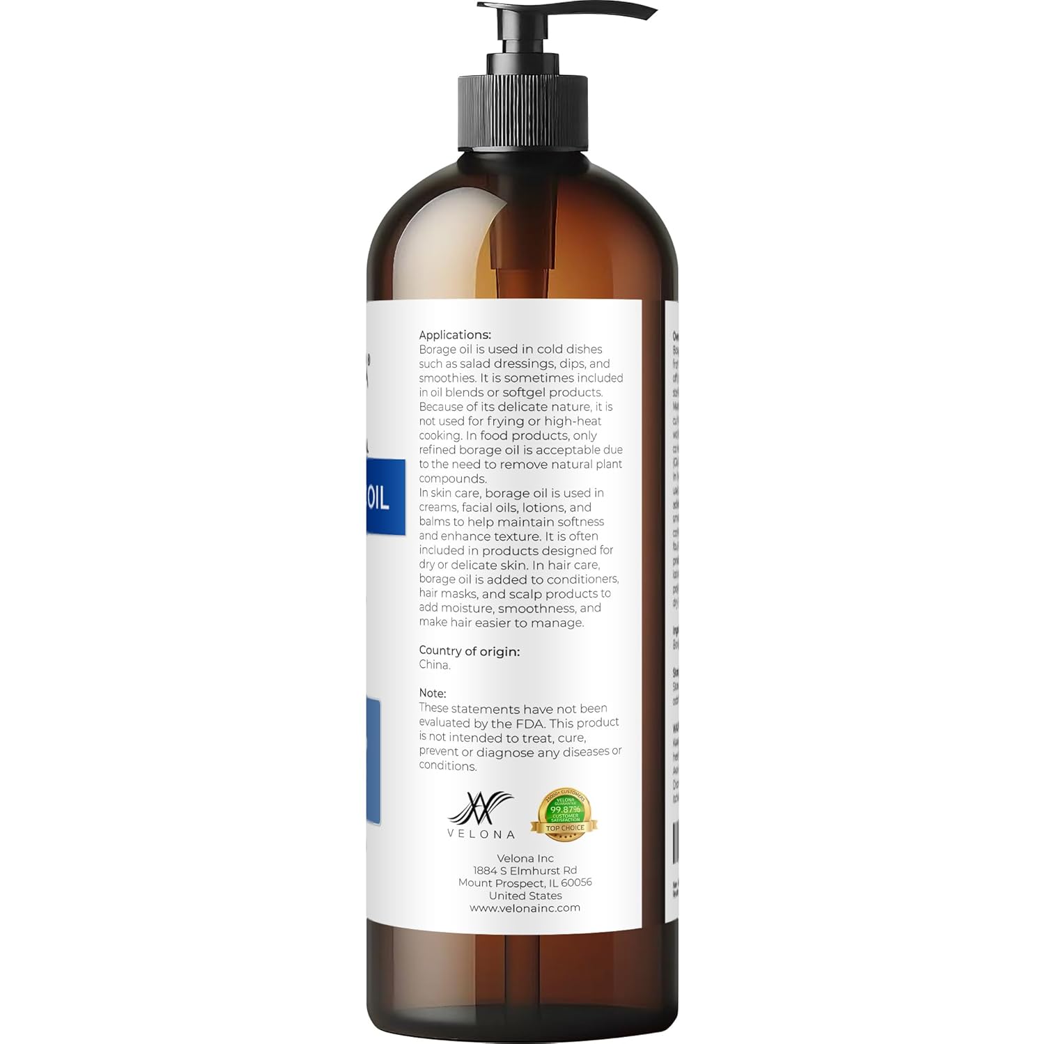 velona Borage Seed Oil 16 Fl Oz | 100% Pure and Natural Carrier Oil | Refined | Skin, Face, Body, Hair Care | Use Today - Enjoy Results