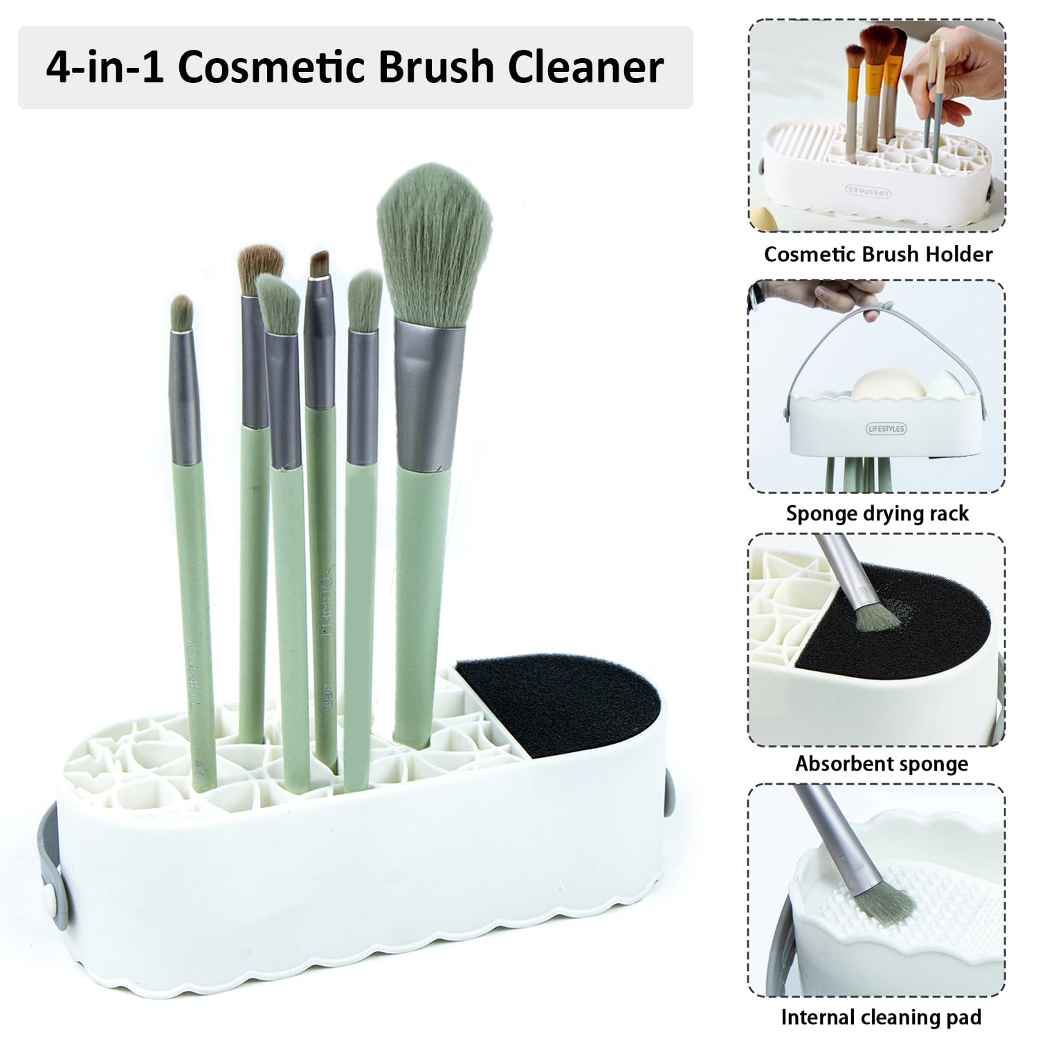 Makeup Brush Cleaning Mat, 4 in 1 Silicone Brush Cleaner for Cleaning Drying and Storage - Image 3