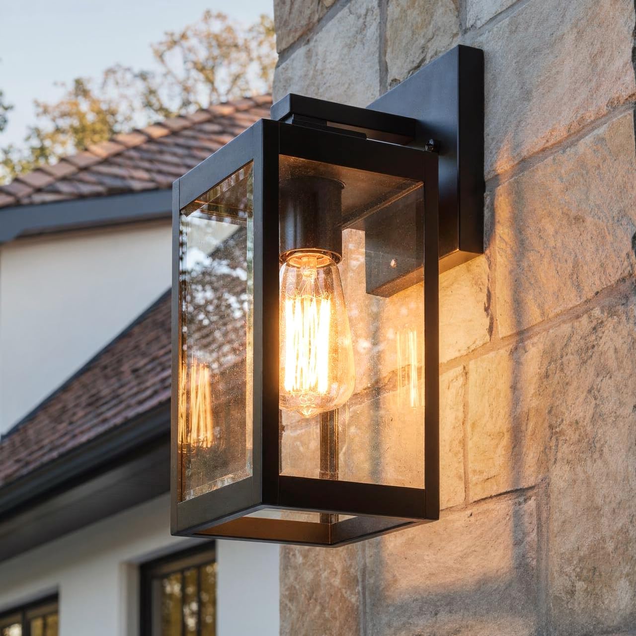 Urban Ambiance Luxury Modern Farmhouse Wall Sconce, Medium Size: 17.00" H x 6.00" W, with Industrial Style Elements, Natural Black Finish, UQL1331, Quincy Collection