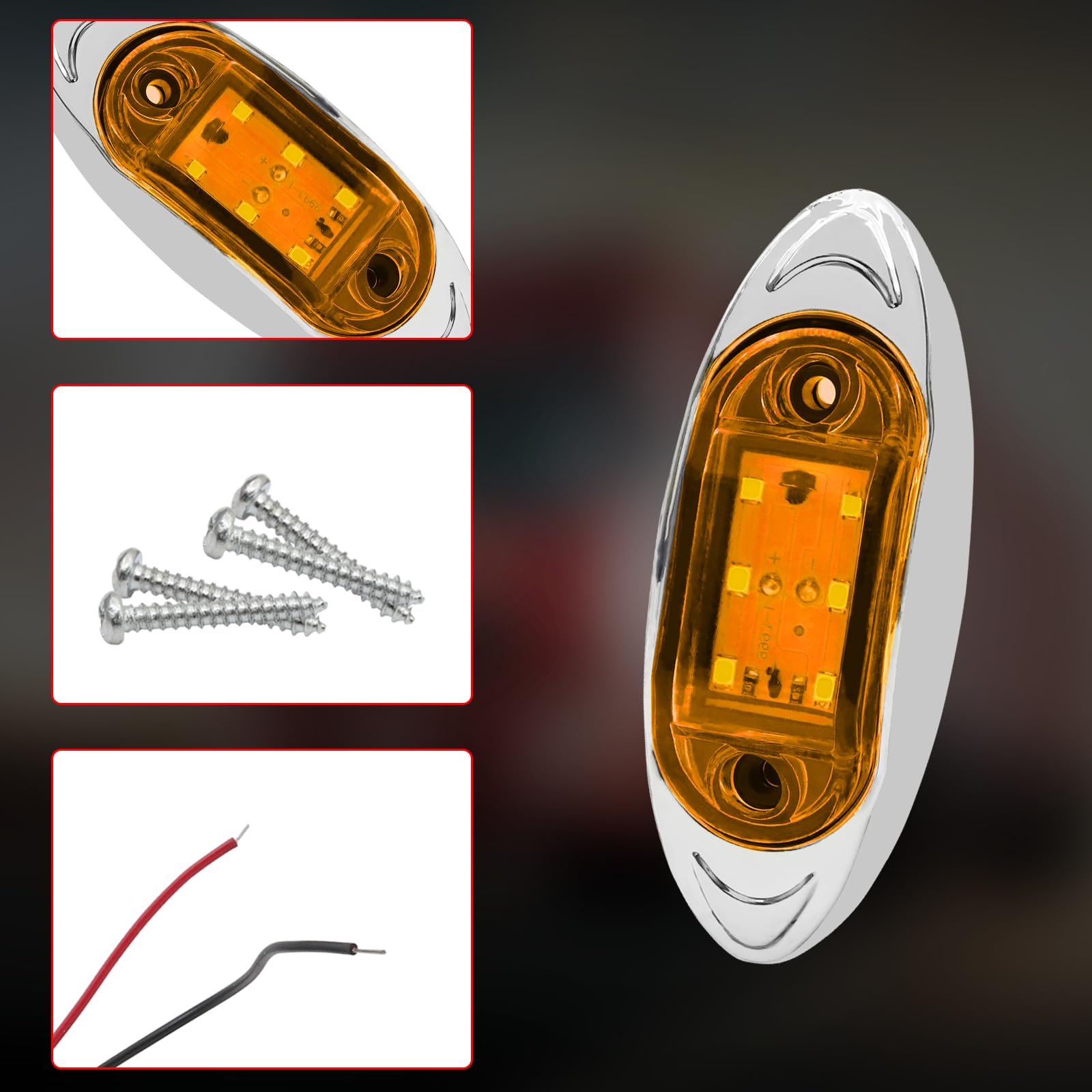 Luci di sagoma Laterali LED, 3.8 Inch 12V 24V Luci di sagoma LED Posteriore Anteriore Indicatore Luci di sagoma Laterali con Lunetta Cromata per Camion Rimorchio Van Bus, 6pcs
