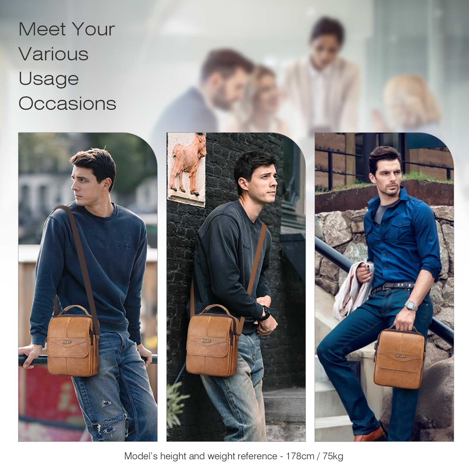 SPAHER Bandolera Hombre Piel Grande Bolso Caballero Bandolera Cuero para iPad 11 Pulgadas Bolsos Hombre Bandolera Piel Bolso de Cuero Mariconeras Hombres Man Bag