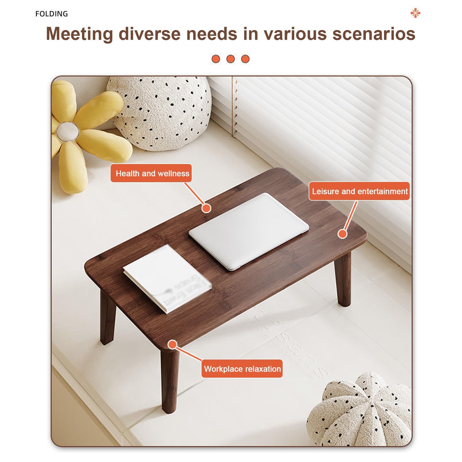 Mesa Plegable de Bambú, Tablero Reforzado, Mesa Baja de Estilo japonés, Plegable, Esquinas Redondeadas, Ideal para Oficina, Sala de Estar o Comedor.(Walnut,70x40x31cm)