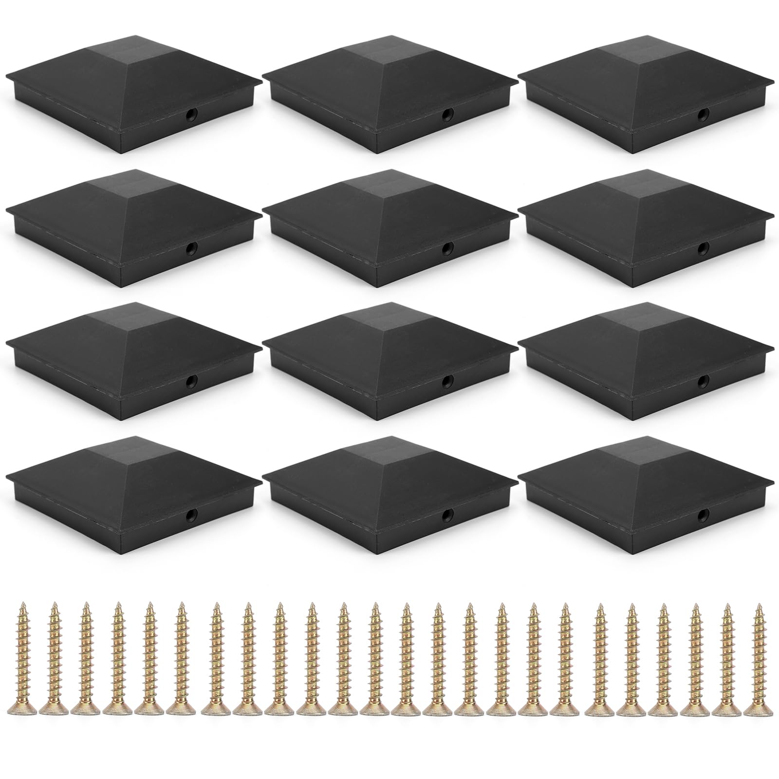 12 Pack Weatherproof Pyramid Fence Post Caps with Screws for Wooden Poles