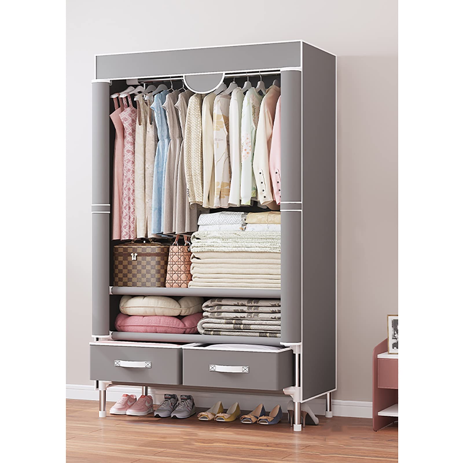 Amazon｜衣類収納ラック ワードローブカバー付き 洋服ダンス メタル