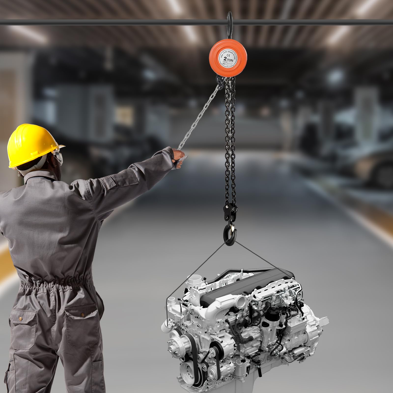 Paranco a catena 2T a mano, 3 m di lunghezza della catena, paranco manuale con gancio girevole a 360°, puleggia in acciaio per trasporto, fabbriche, fattorie (arancione, 2T)