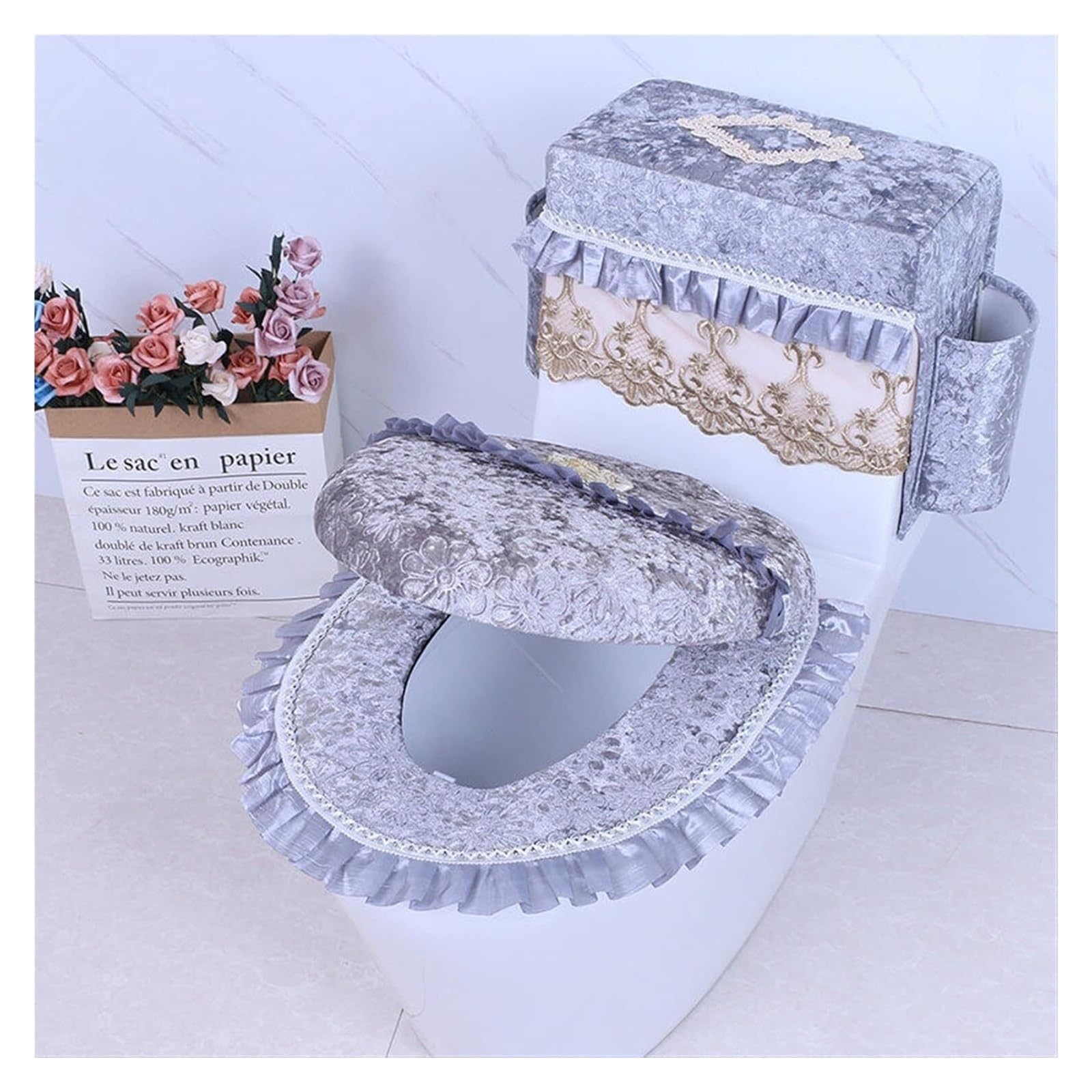OPFdfhDFH Toilet seat covers, toilet seat cushion,Plush Toilet Lid Cover Case with Lace Seat Covers Warm Soft Bathroom Cushion Mat Universal(Blue)