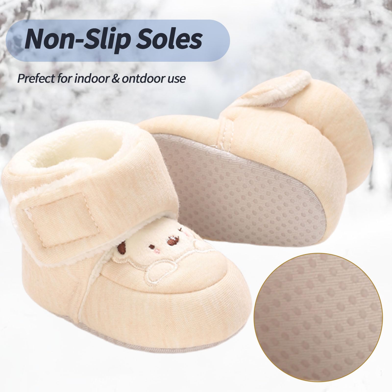 Chaussures Premier Pas Bébé Garçon Fille Chaussons Chaud Fourrés Hiver Chaussettes Polaire Antidérapant Enfant Bottes de Neige Semelle Souple Bottines Naissance Bottillons 0-18 Mois