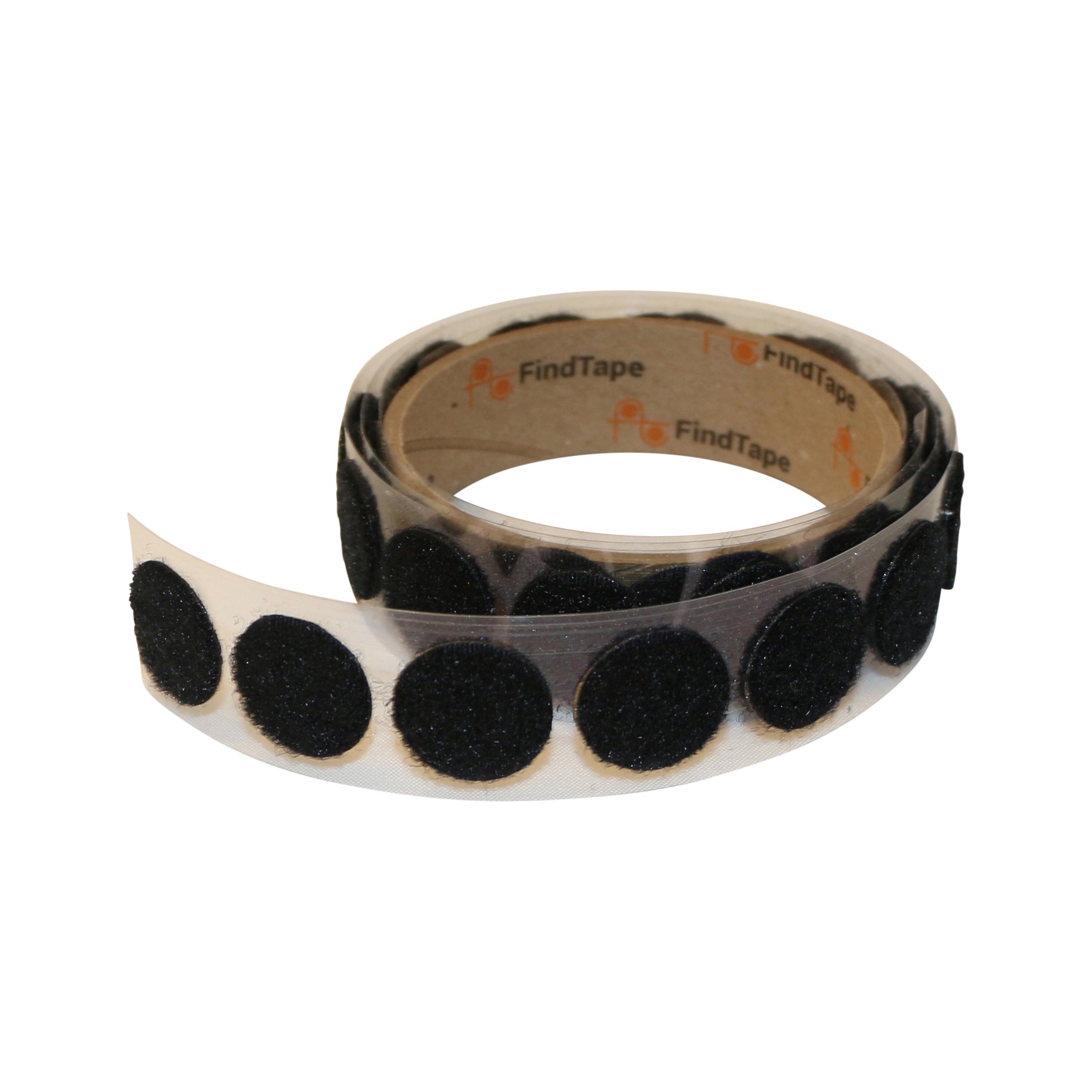 FindTapeAdhesive-Backed Loop-Side Only Coins/Dots (HL74-C): 7/8 in. Diameter dots [45 per roll] Loop-Side only (Black) [45 Coins/roll]