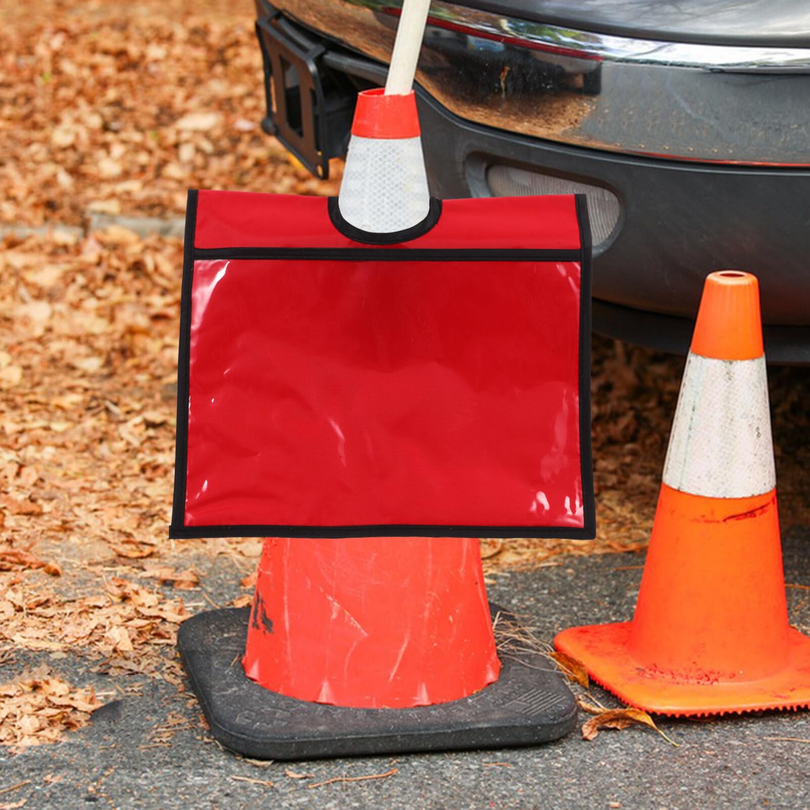 JECOMPRIS Traffic Cone Sleeves 2Pcs Outdoor Safety Warning Sign Covers with Pockets for Traffic Cone Caution Message Durable Waterproof Sleeve - Image 2
