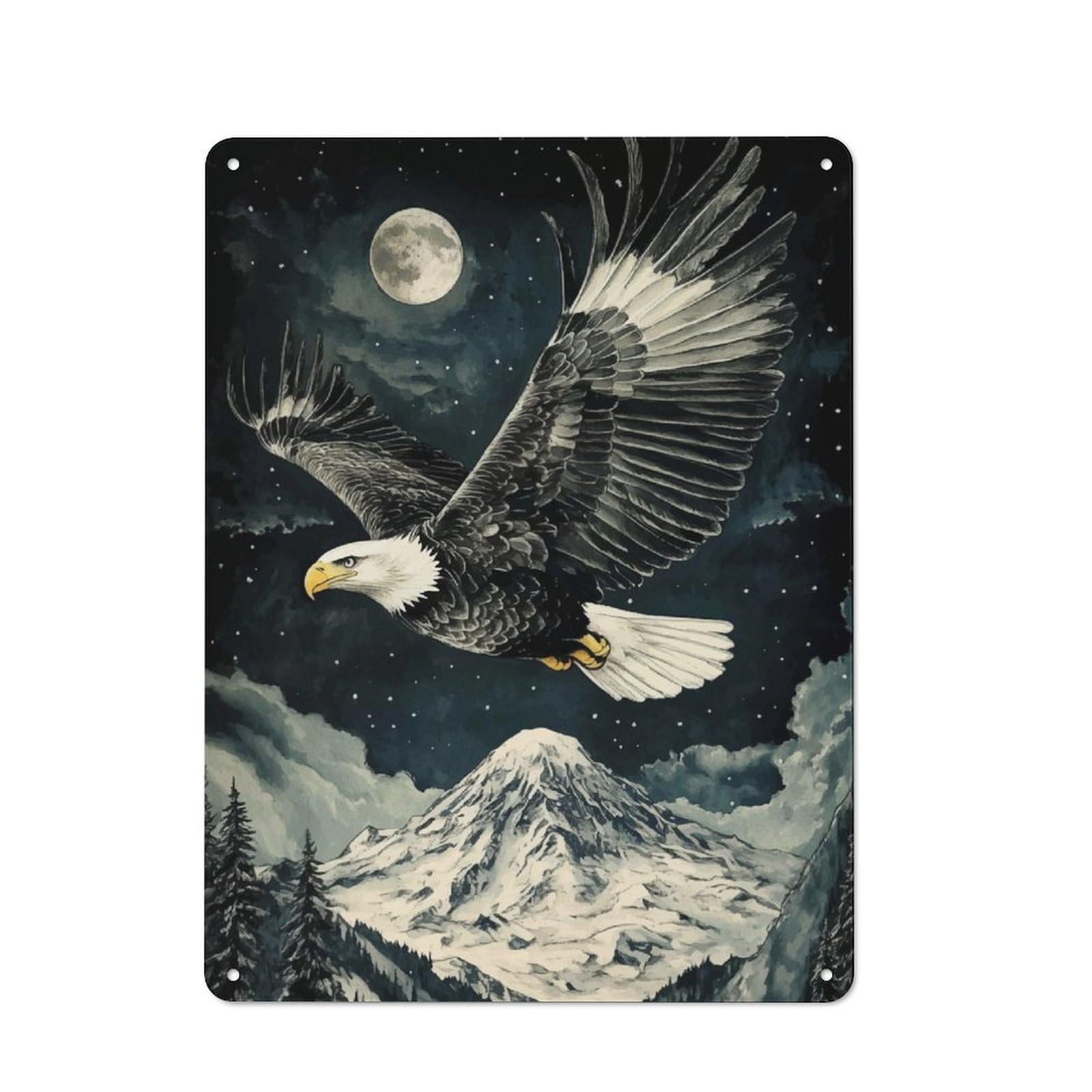 Junmoney Eagle Soaring Over Mountain Vintage Metal Sign 40X30cm, Bistro Style Shop Wall Decor For Cafe, Bistro, Bakery Or Restaurant