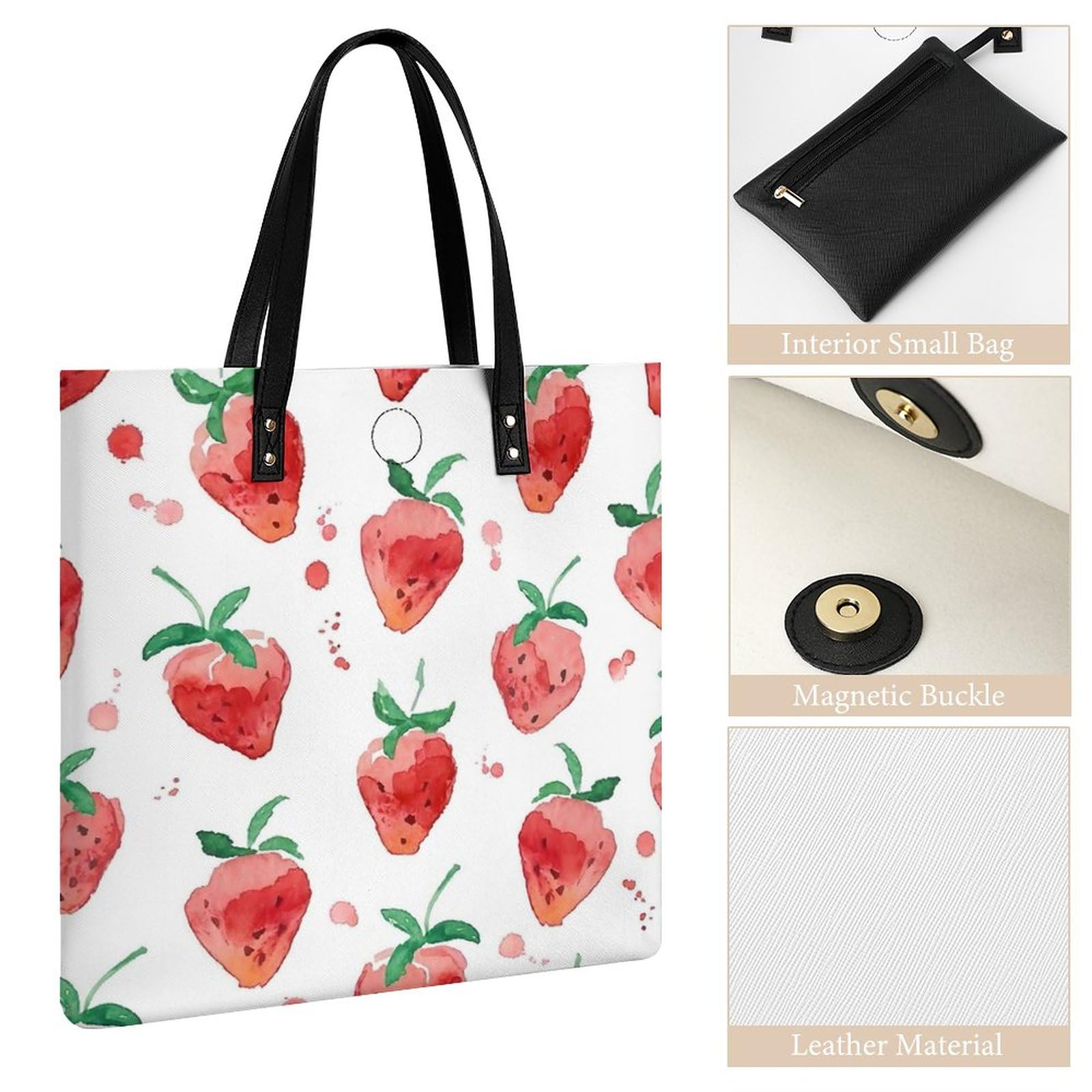 Amazon.co.jp: トートバッグ 果物 苺 イチゴ柄 ハット柄 フルーツ