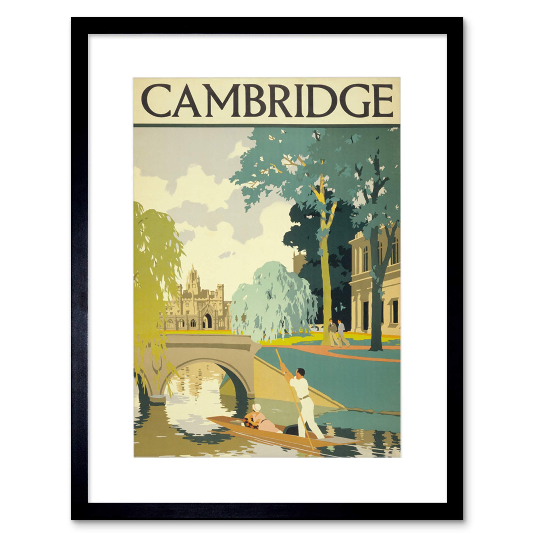 Wee Blue Coo TRAVEL TOURISM CAMBRIDGE ENGLAND CAM PUNT BRIDGE FRAMED ART PRINT B12X11338