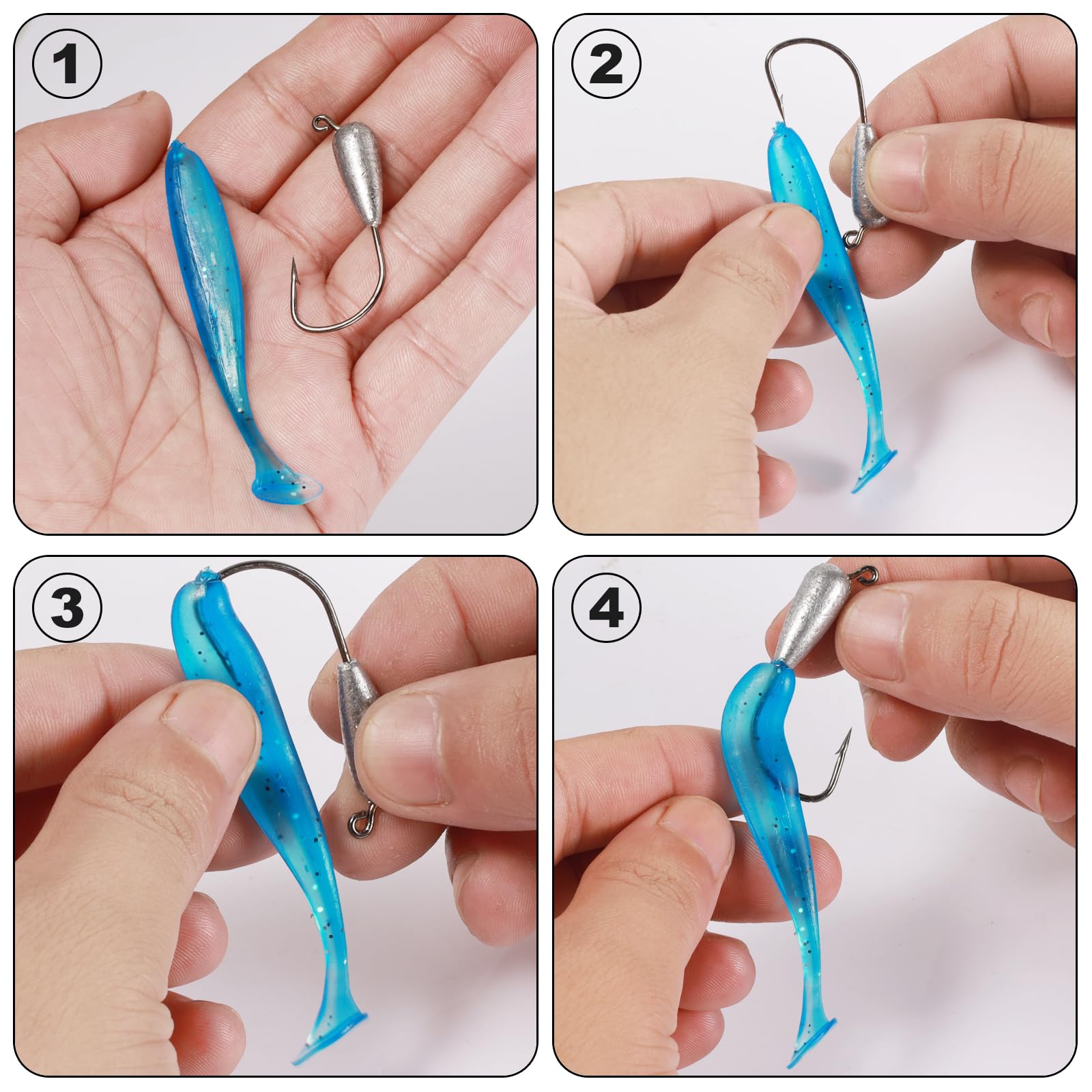 24 Pcs/5 Tailles Têtes Plombées Crochets Kit de Hameçons de Pêche, (9/6/4.5/3/1.5 g) Têtes de Jig Tubulaire avec Hameçons Petites de Plomb Petites Têtes Jig Set pour Leurres de Pêche Souples