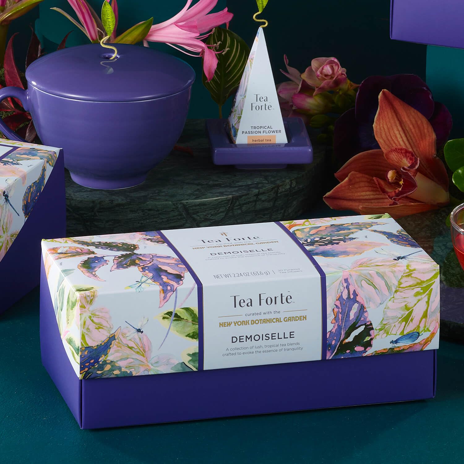 Tea Forte Demoiselle Premium Tea Gift Set, 20 Unidades, Muestras de Té Envueltas Individualmente, Bolsas Infusoras Piramidales