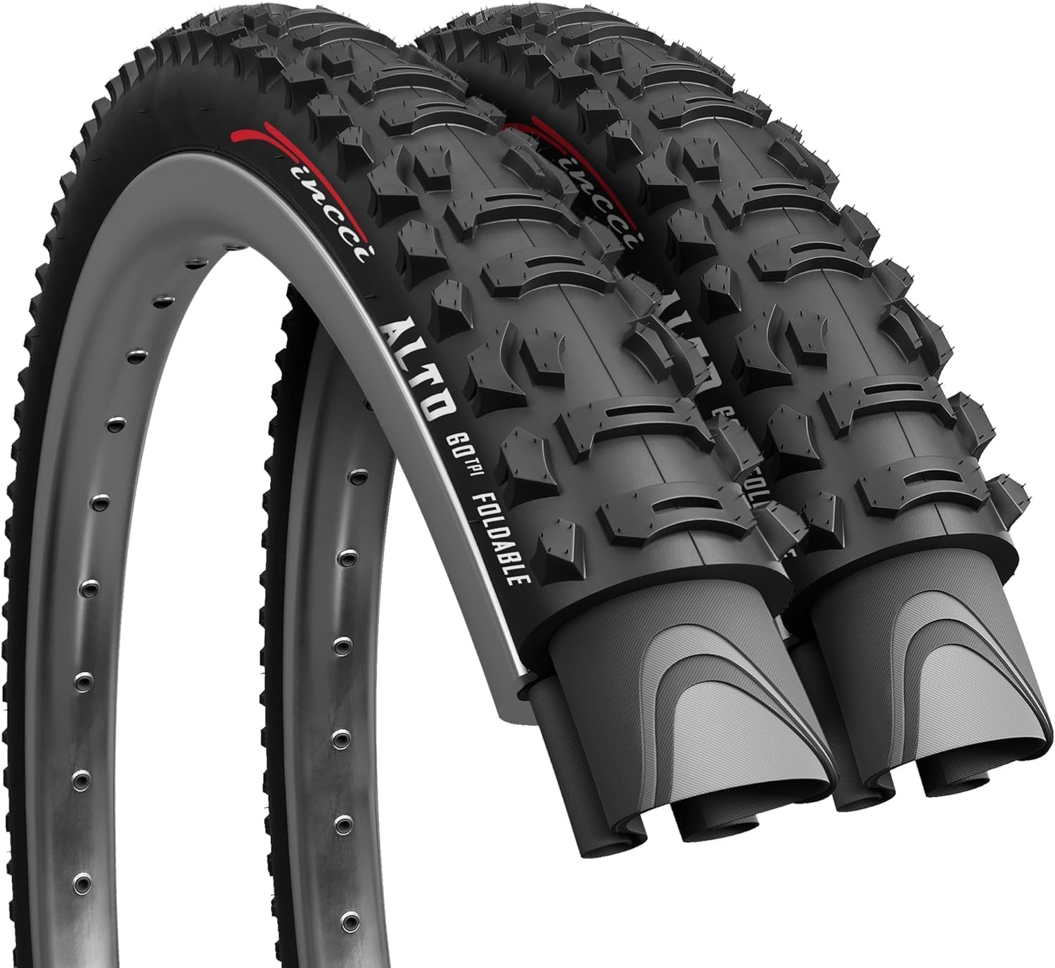 Fincci Paire 26 x 1,95 Pouces 50-559 Pliable 60 TPI Pneus pour VTT