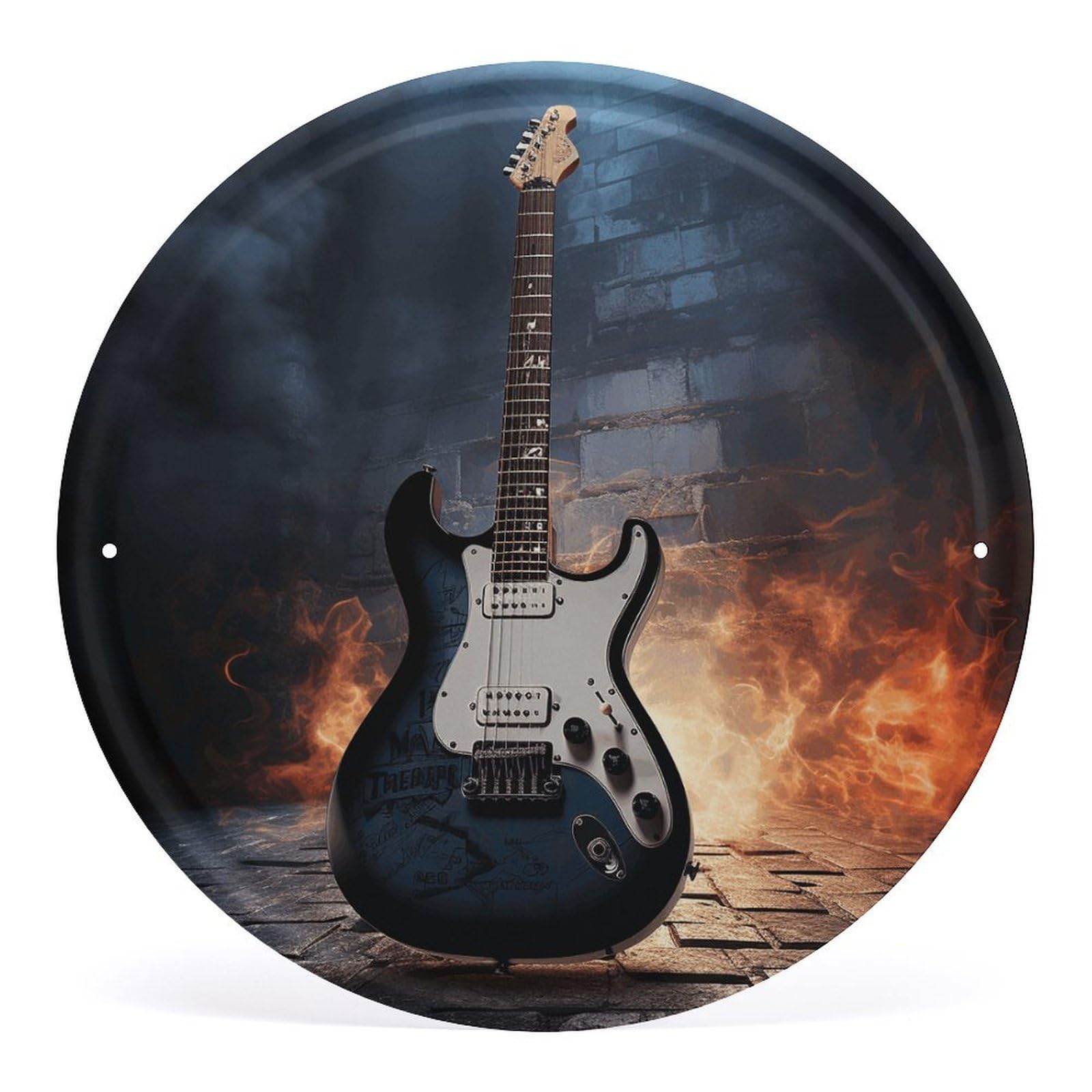 Fodpand Style Electric Guitar Round Wall Art Hanging Decorations, Wall Decor Modern Minimalist Artwork, Tin Sign Hanging Picture For Living Room, Bedroom, Office, Hallway, 11.8X11.8 Inch