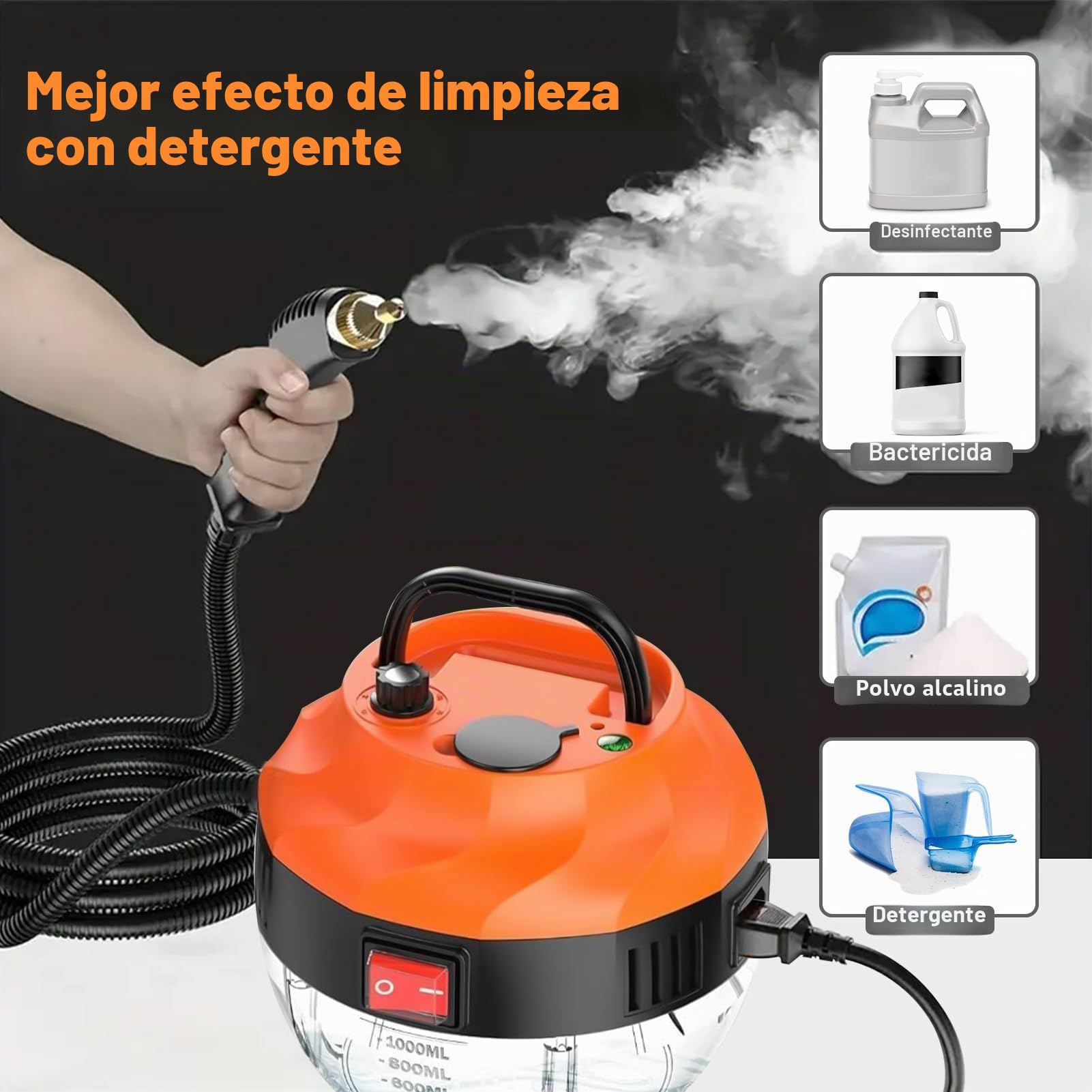 3800W Limpiador a vapor de alta temperatura para detalle de automóviles y limpieza de múltiples superficies, vapor a presión de 105.0 °C, tanque de 1L, 6 ajustes ajustables, vaporizador portátil