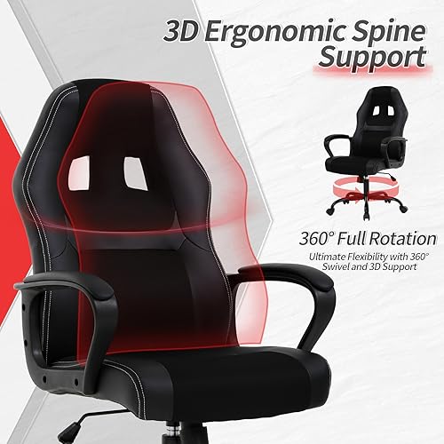 Miniatura 6 de Silla de oficina ergonómica para juegos, respaldo alto, silla de escritorio para computadora con soporte lumbar, silla ajustable de piel sintética