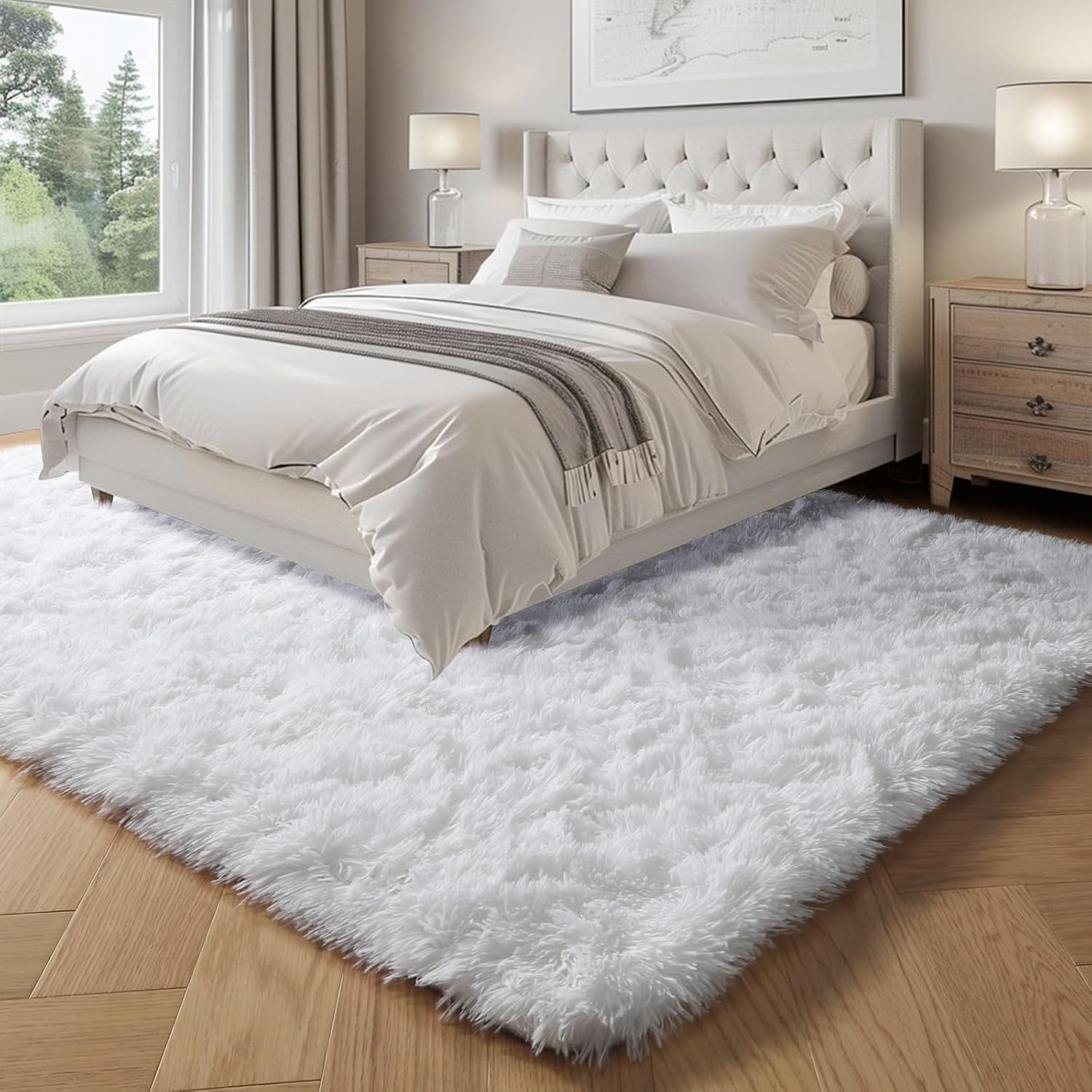 Soft Comfy White Area Rugs for Bedroom Boys Living Room Fluffy Furry Carpet thumbnail