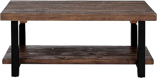 Miniatura 8 de Alaterre Furniture Pomona - Mesa de centro rústica con estante de almacenamiento, mesa industrial moderna de metal y madera maciza de 42 pulgadas,