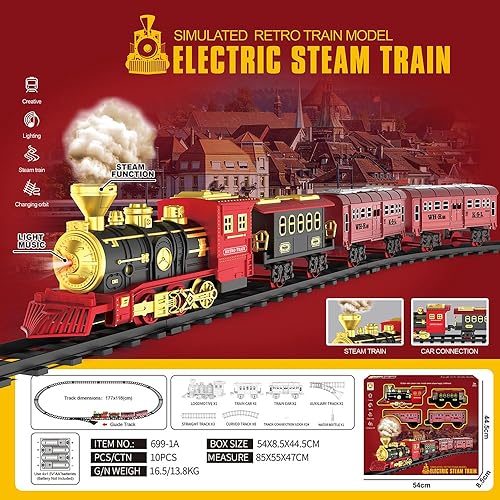 Miniatura 7 de Juego de tren, juguetes de tren de Navidad para niños, tren eléctrico con locomotora de humo de 3 vías, luces y sonido, juegos de tren de árbol de