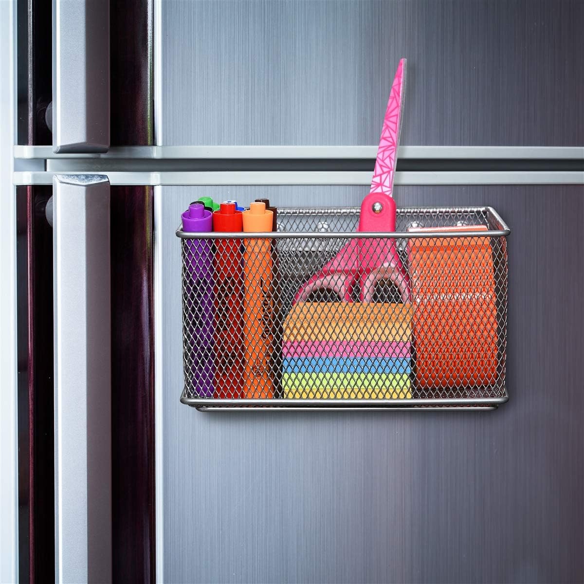 Ybm Home Wire Mesh Magnetic Storage Basket for Kitchen Storage, Silver