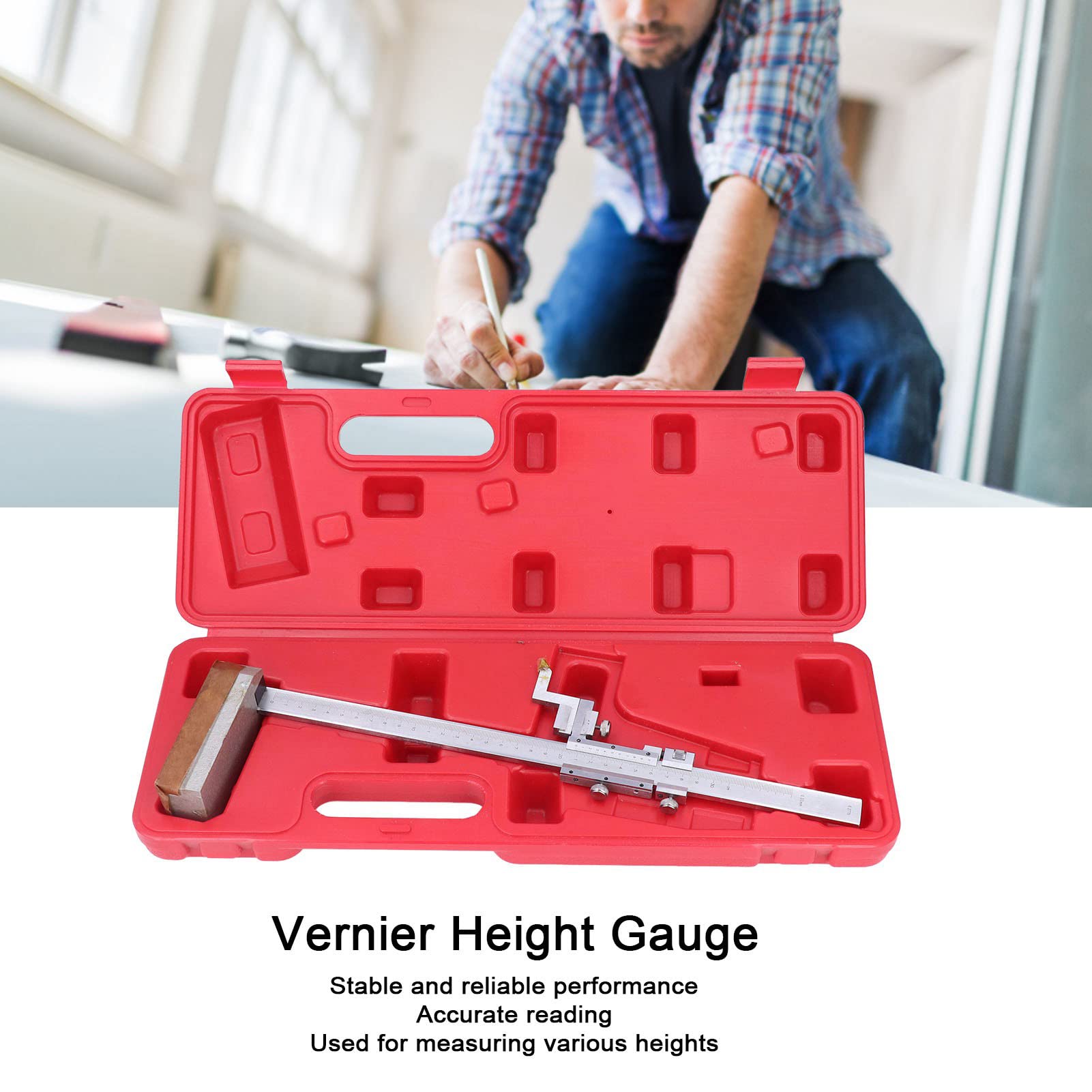 XHTLLO Stainless Steel Vernier Height Gauge, Accurate 0.02mm Accuracy 300mm Range High Carbon Steel Slider, Thumb Fine Tuning Annulus for Precision Measurement