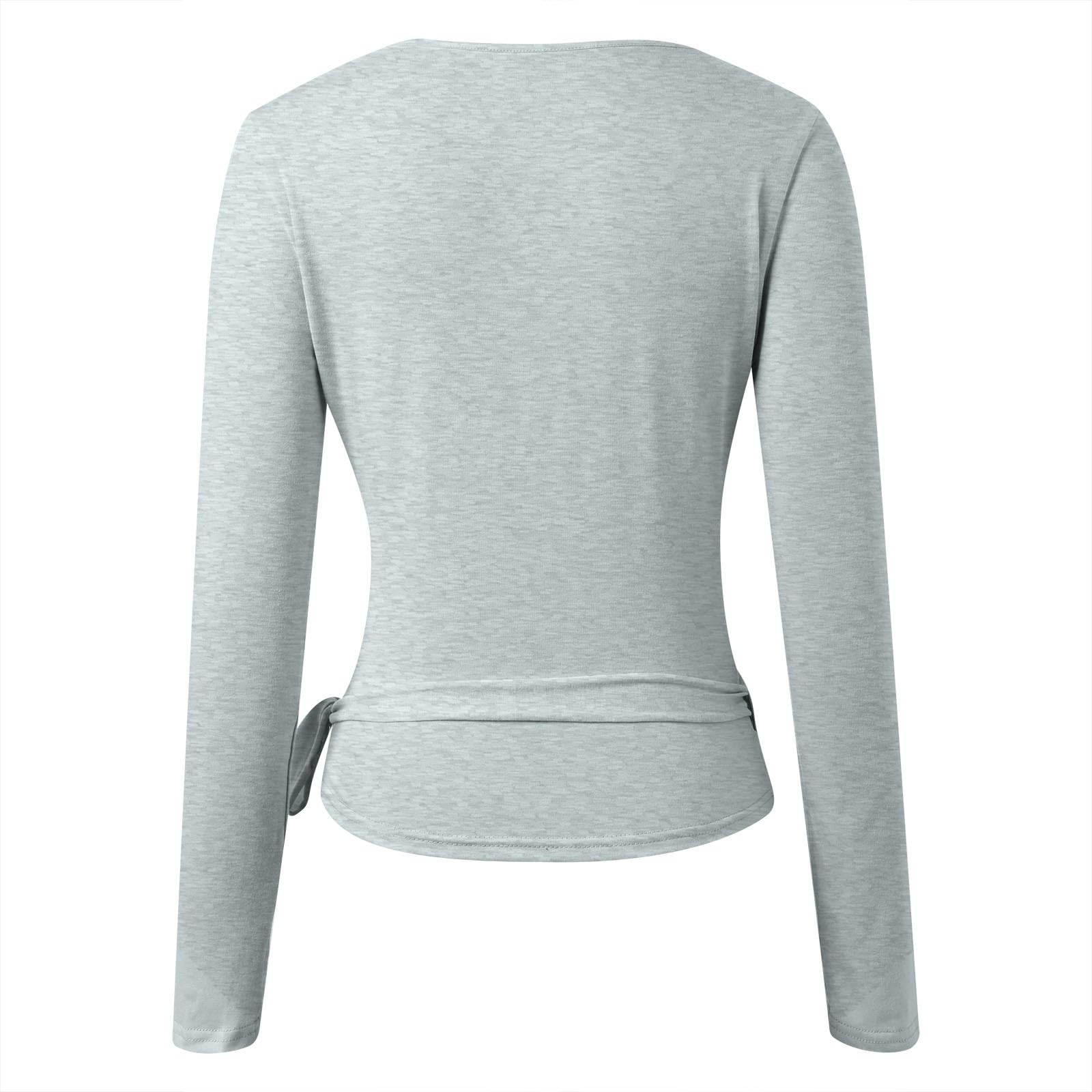 Blusa Manga Larga Escote V Profundo Mujer Plus Size Ajustada Baile Yoga Entrenamiento