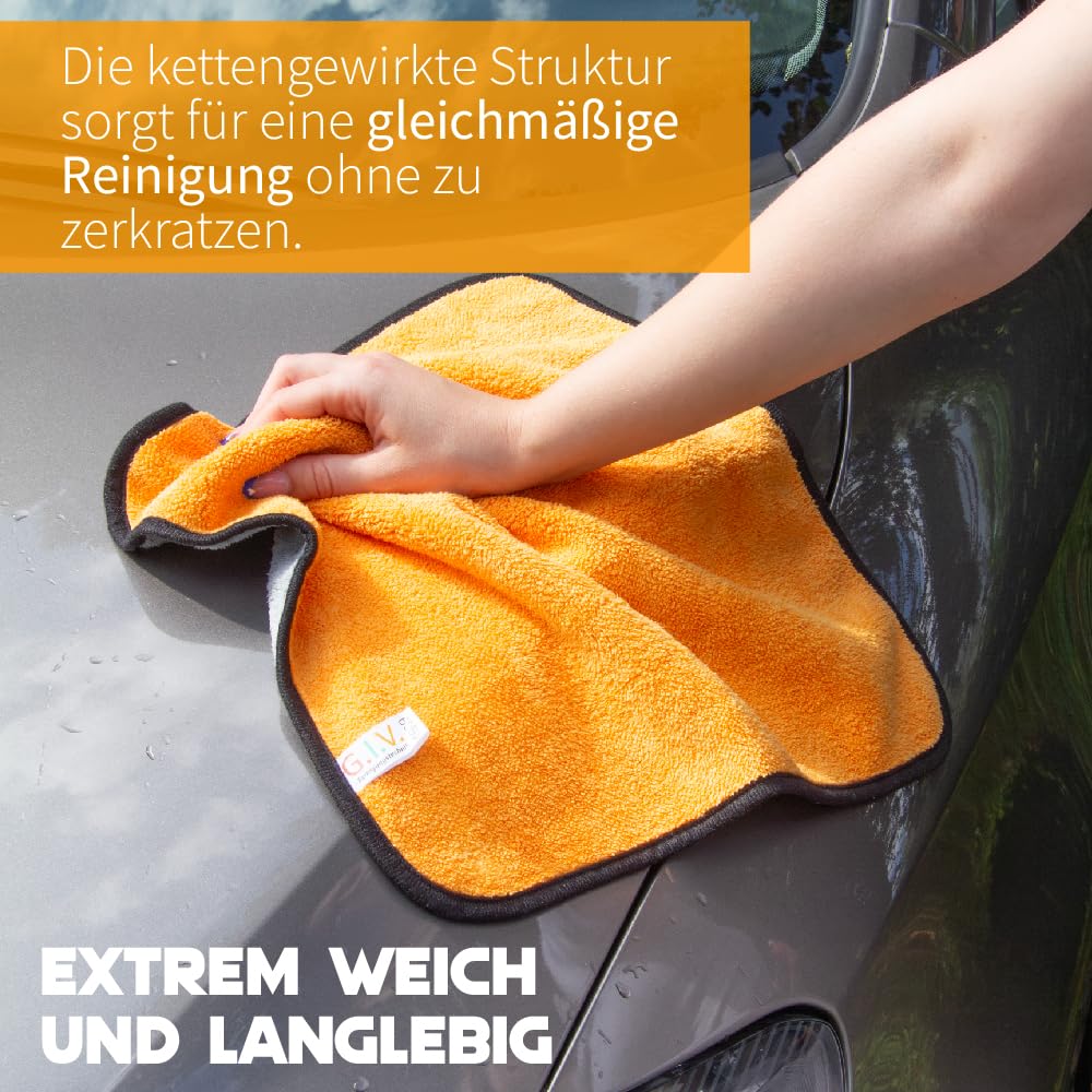 G.I.V. 12x Auto Trockentuch 500 GSM 40x40cm - Mikrofasertücher Saugstark & kratzfrei - Autopoliertuch, Autopflege, Trockentuch, Mikrofaser Reinigungstuch für Auto, Motorrad, Fenster, Glas, Haushalt