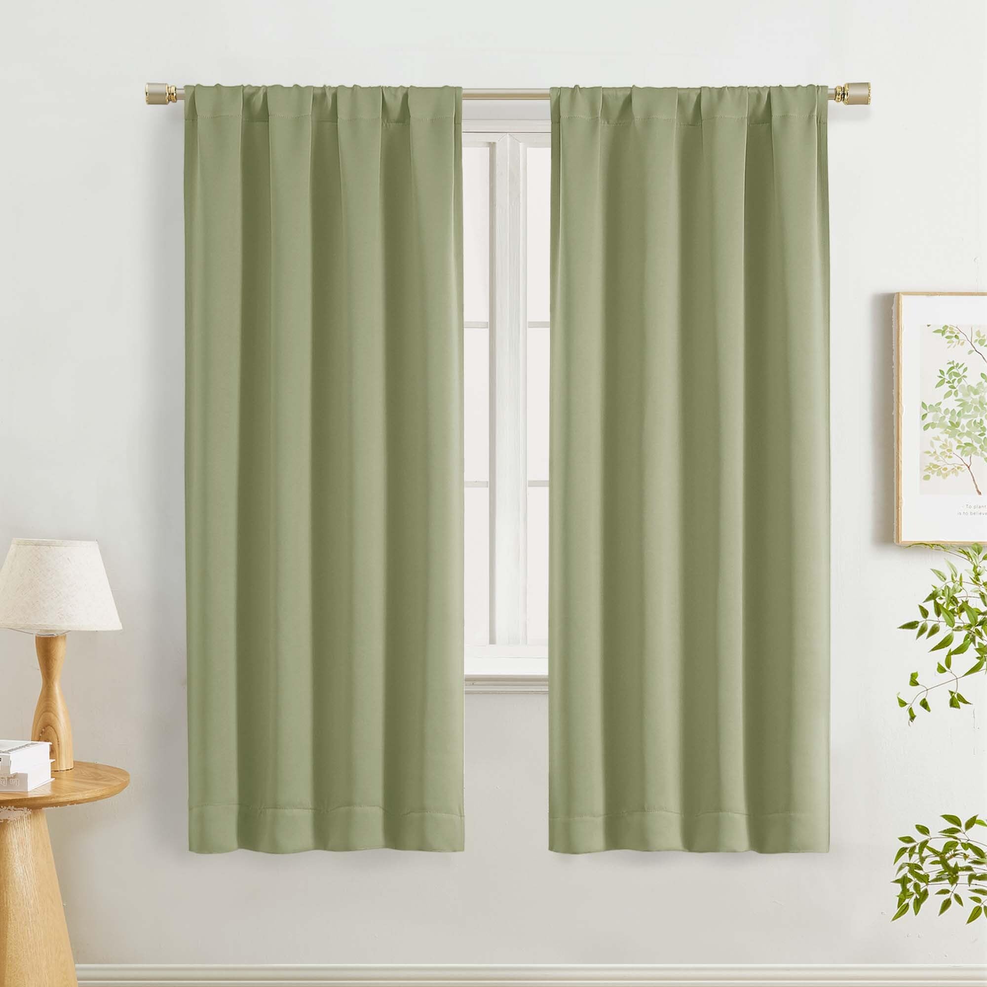 Lecloud Sage Green Room Darkening Curtains 63 Inch Length 2 Panels Set for Bedroom, Thermal Insulated Energy Window Curtains for Living Room Dining Room with Rod Pocket, 40" W x 63" L