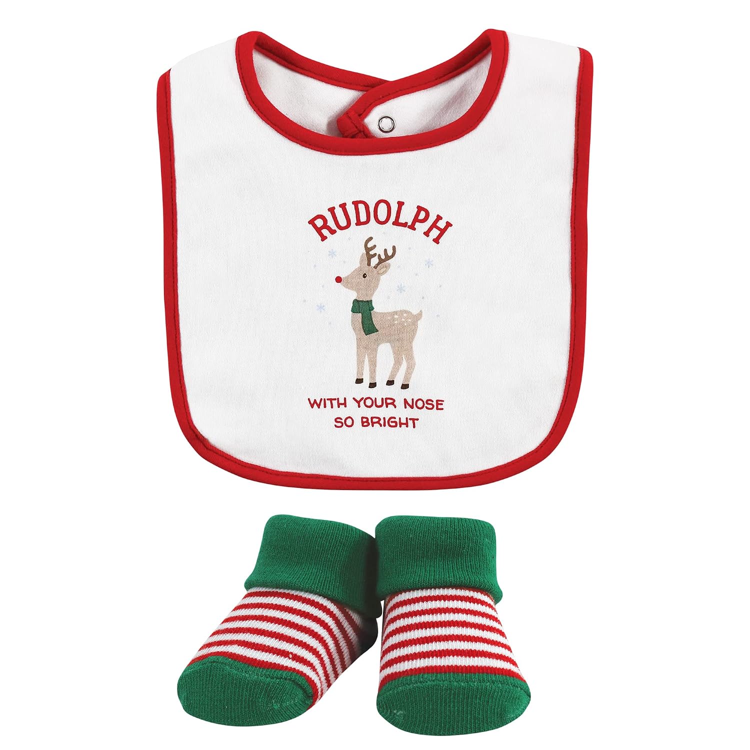 Hudson Baby Unisex Baby Cotton Bib and Sock Set, Rudolph, One Size image 3