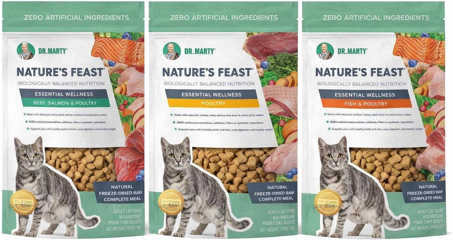 Dr. Marty's Nature's Feast Cat Food Variety Pack - Poultry, Fish & Beef, 12-oz Bag (6-pack)