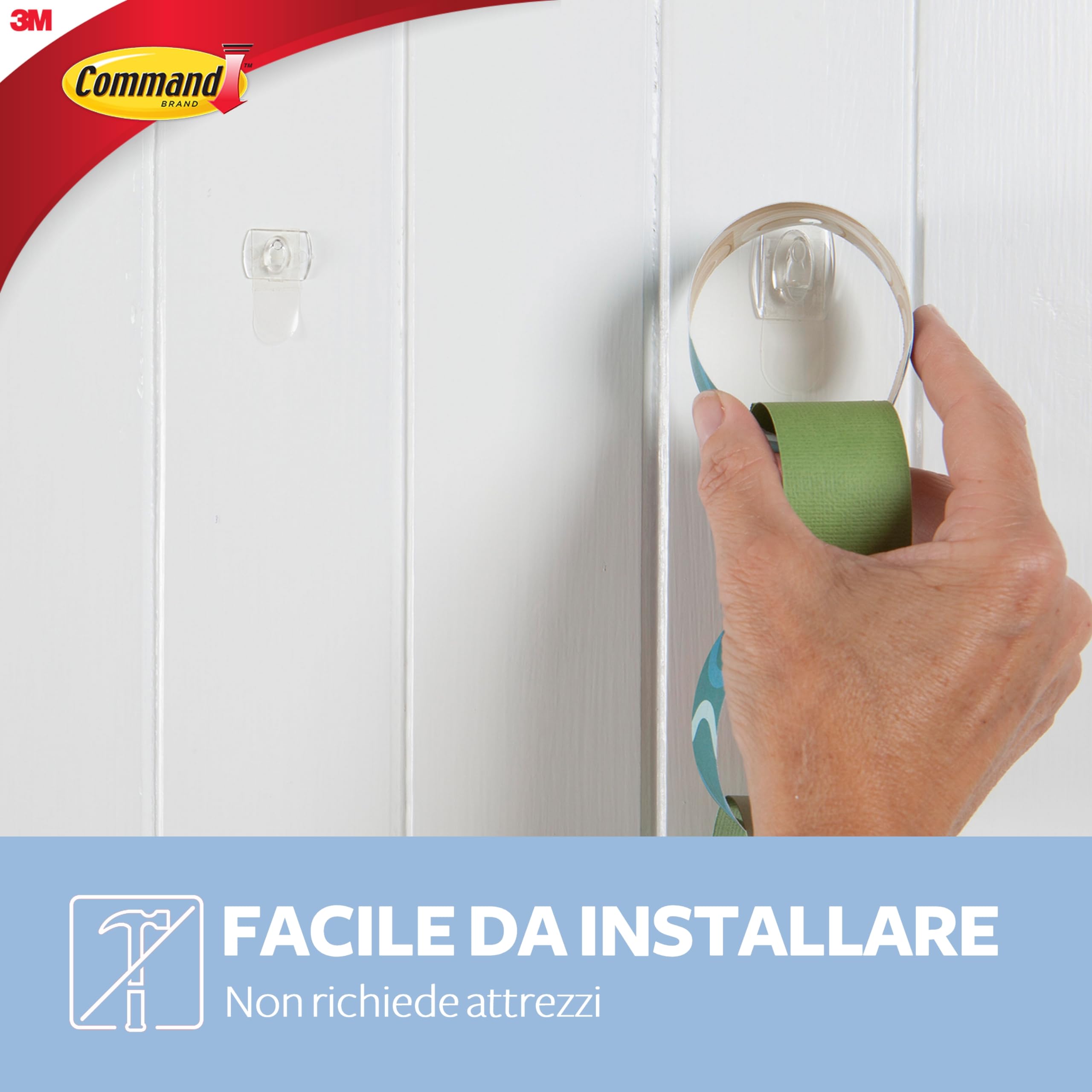 Command Mini Ganci Adesivi Trasparenti per Decorazioni Interne, 6 Ganci e 8 Strisce - Senza Forare, Danneggiare il Muro o Lasciare Residui Appiccosi, Tenuta: 225g
