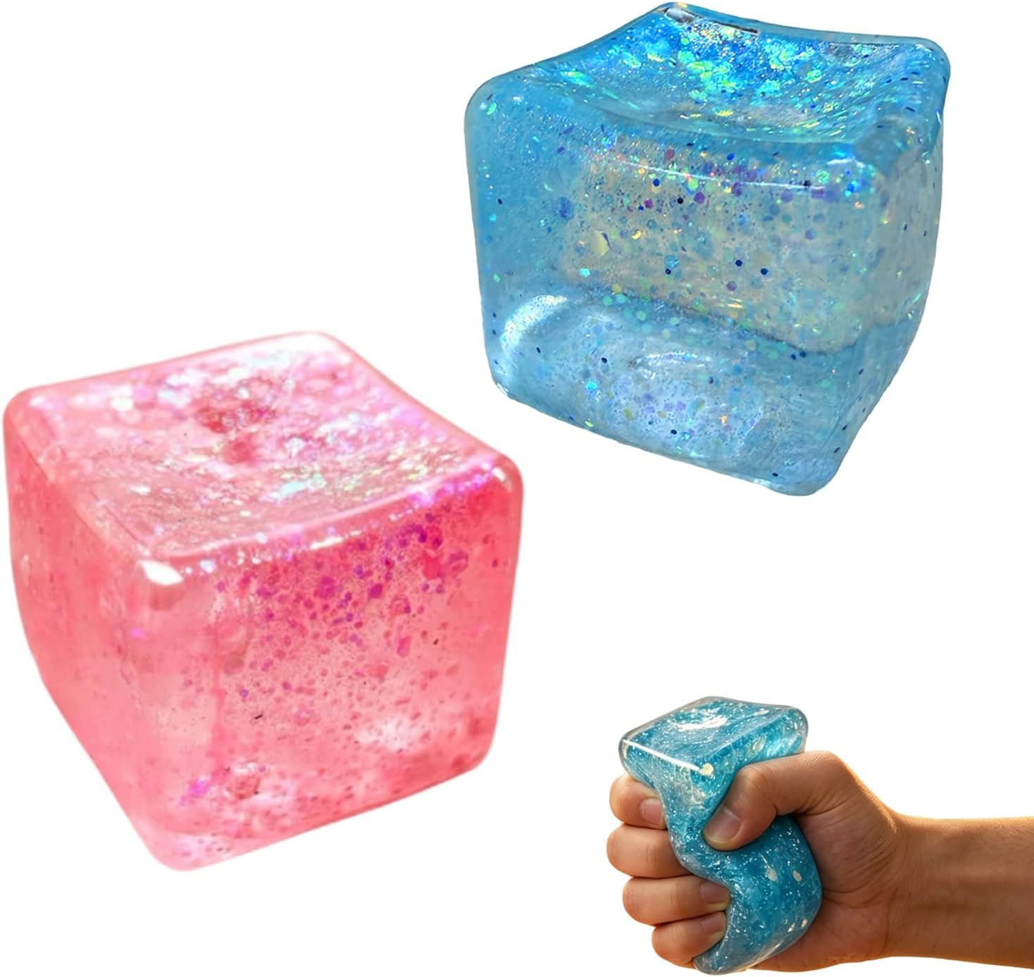 Premium Block Cube Squishy – Ice Cube Squishies for Adults, Squishy Cube, Stress Cube (Pink)