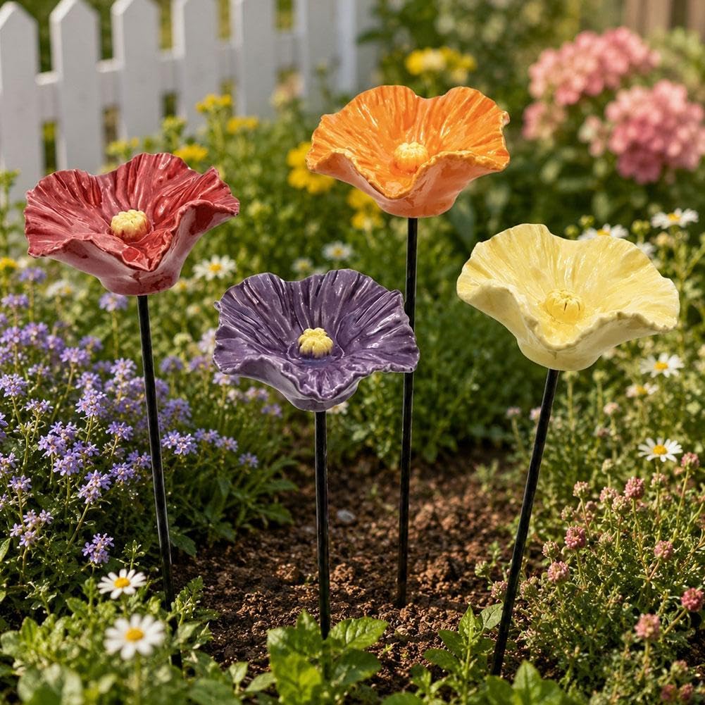 4pcs Bee Water Feeder, Bird Watering Bowl, Garden Stake Decor, 4Pcs Colorful Flower Pollinator Station with Metal Spike for Patio Yard Outdoor Lawn
