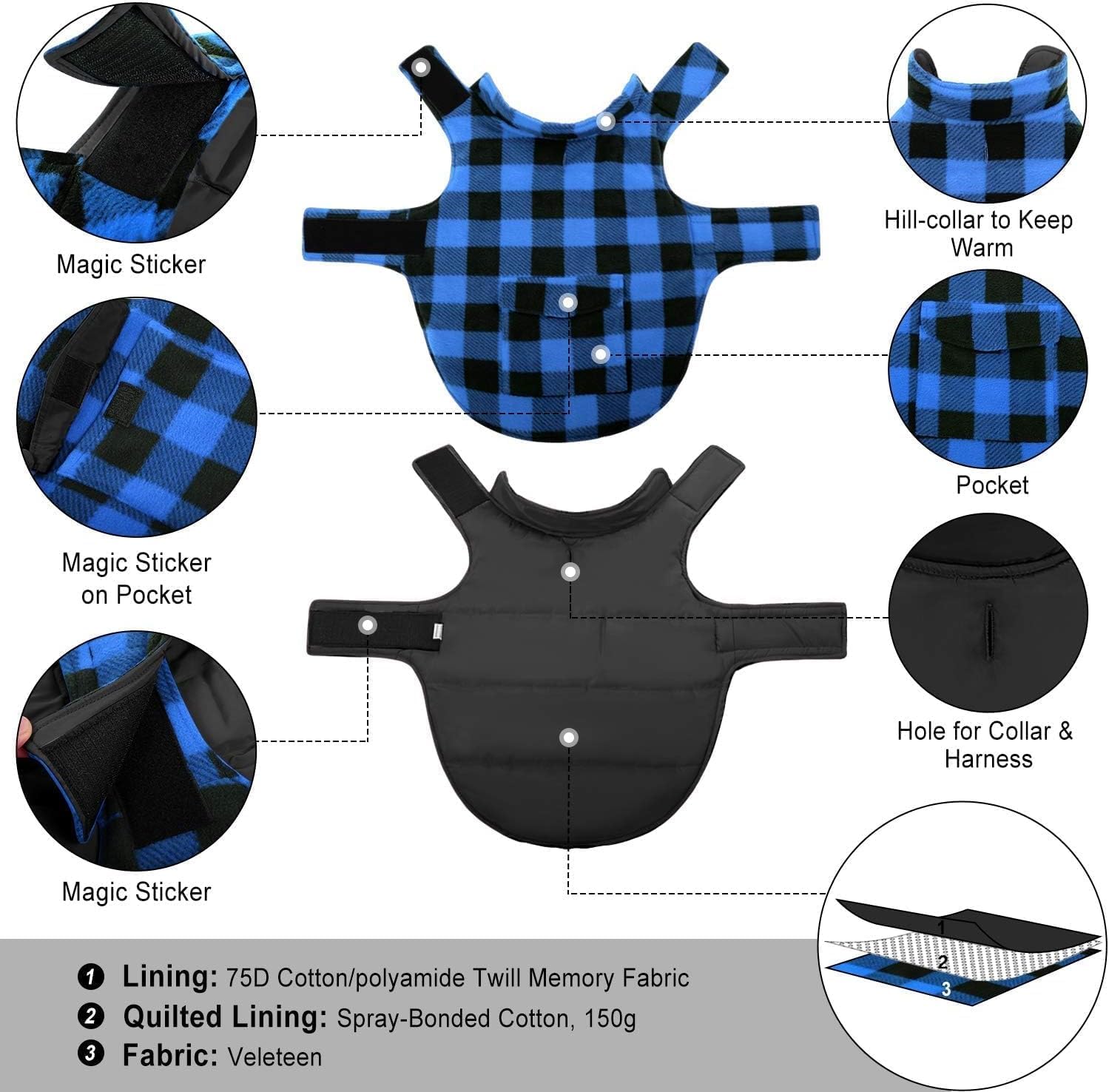 ASENKU Cappotto Cane Impermeabili Invernale, Cappottino Cane Reversibile Antivento Freddo, Calda Giacca per Cani Taglia Grande, Gilet per Cani con Fodera in Lana Protegge Dal Freddo 2XL