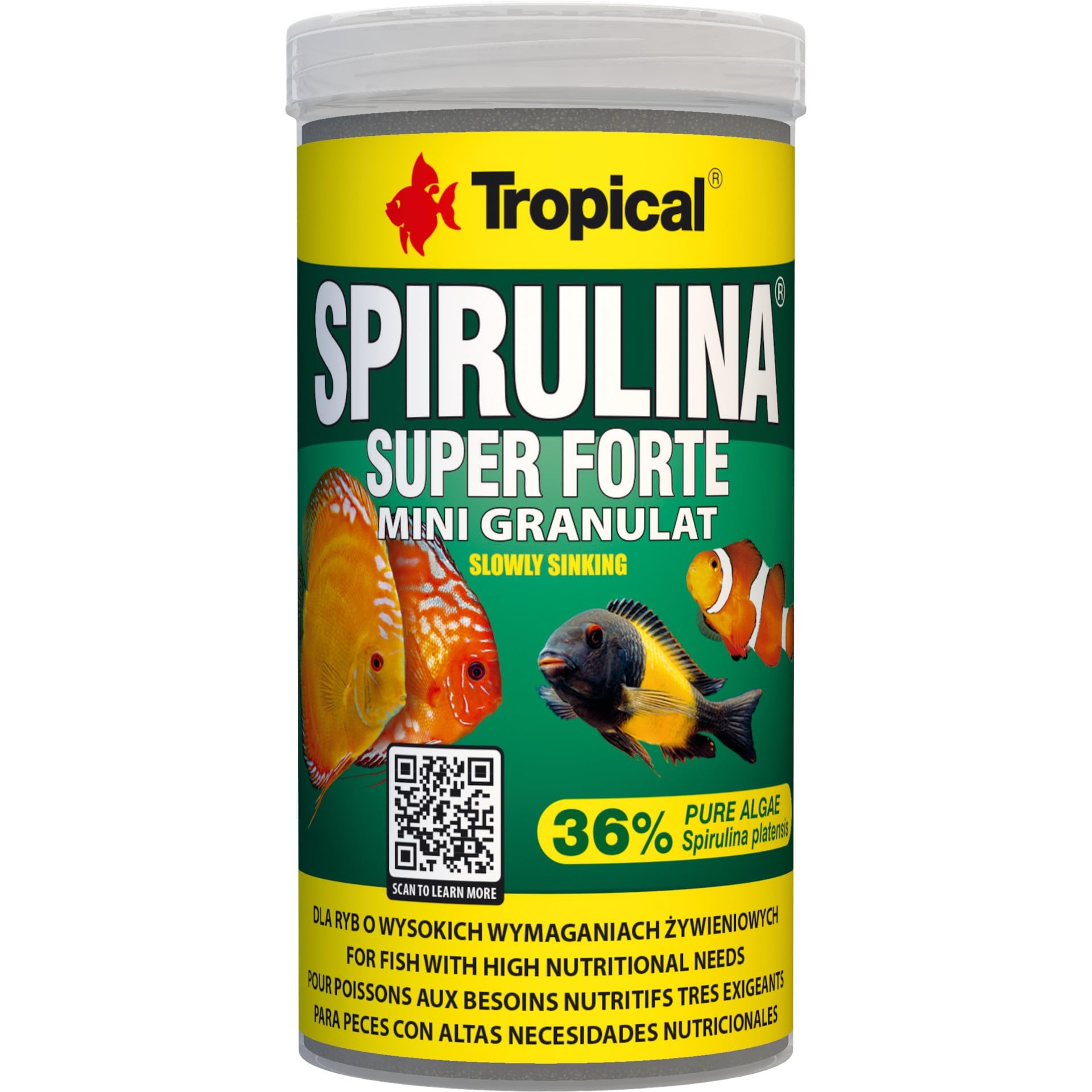 SUPER SPIRULINA FORTE MINI GRANULAT 250ml / 140g - Alimento especial para peces de agua dulce y marina con altas necesidades nutricionales