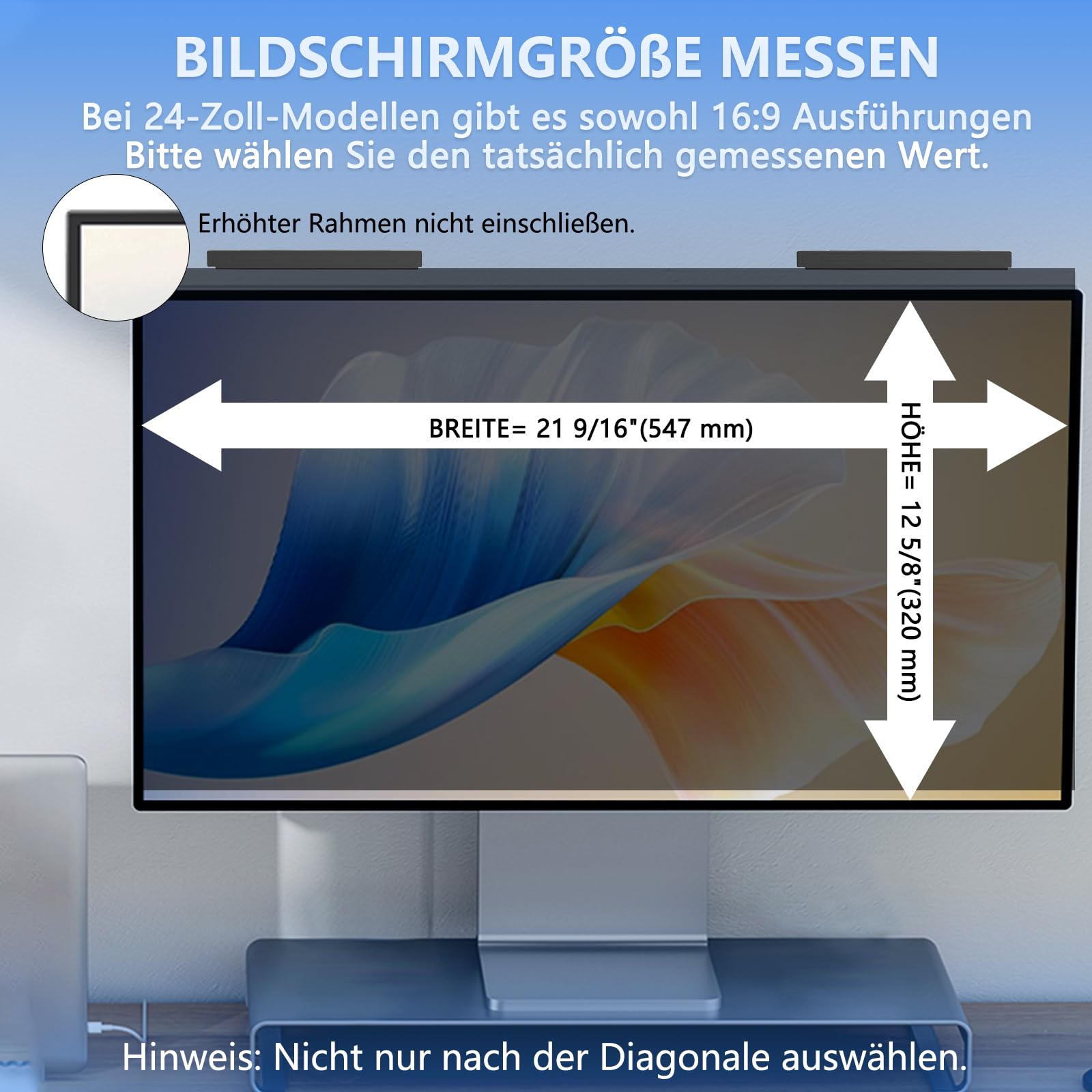 Zspeed 2 Pack Blickschutzfilter 24 Zoll Monitor 16:9, Hängend Ohne Kleben | Abnehmbarer, Anti-Blaulicht und Blendschutz für Büro & Homeoffice